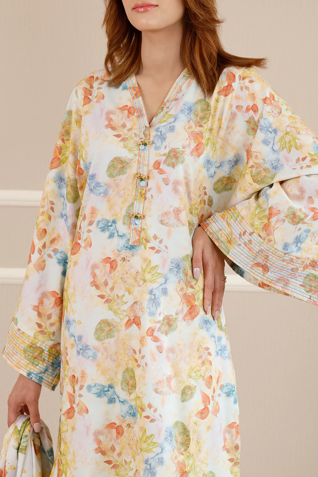 Printed Embroidered Soft Touch Cotton Stitched 3 Piece - Image 4