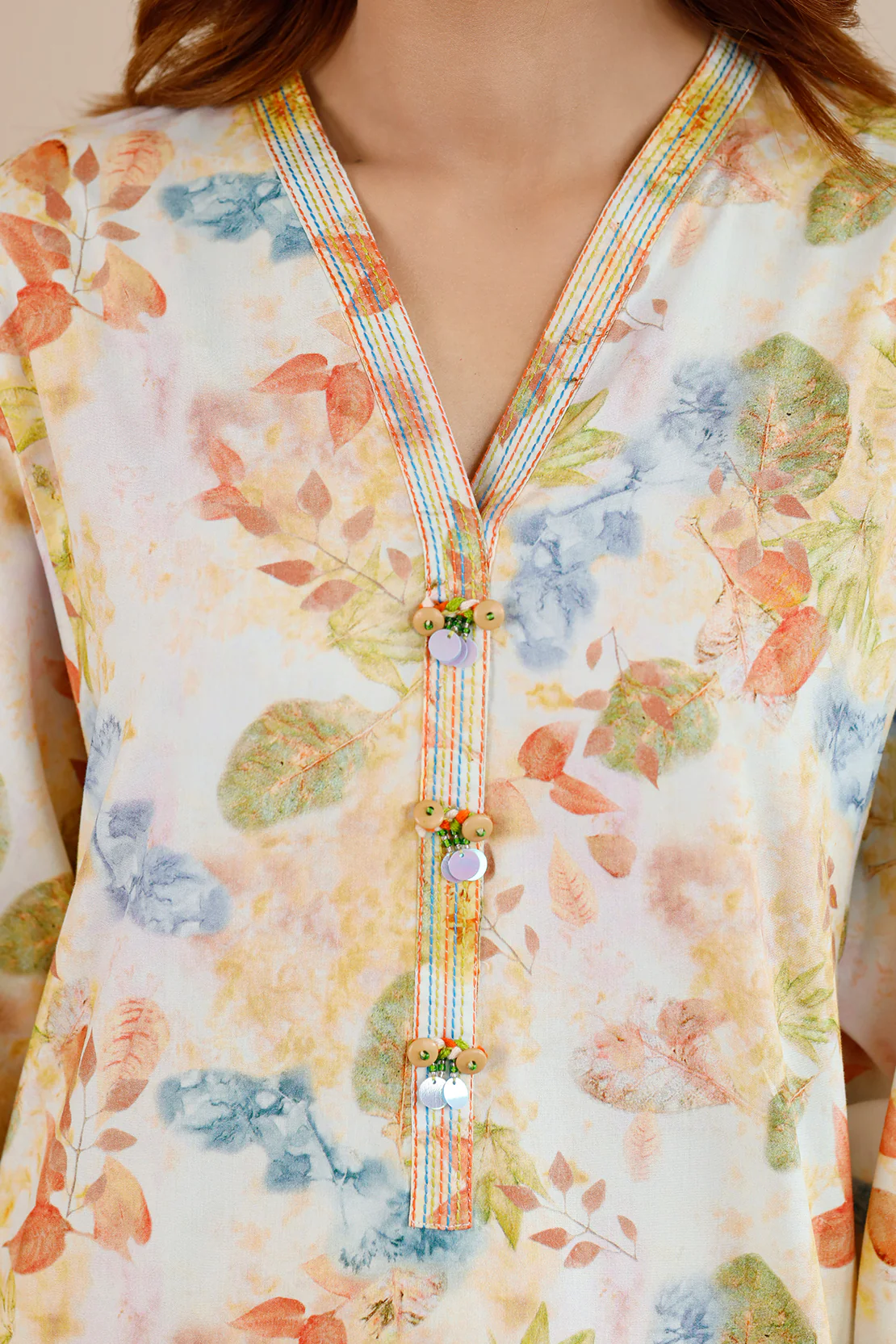 Printed Embroidered Soft Touch Cotton Stitched Shirt - Image 5