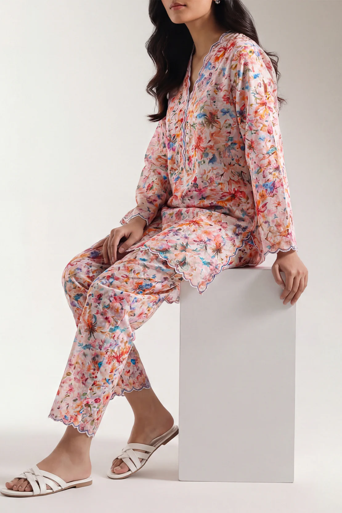 Printed Embroidered Strip Lawn Stitched 2 Piece (Shirt/Trouser)