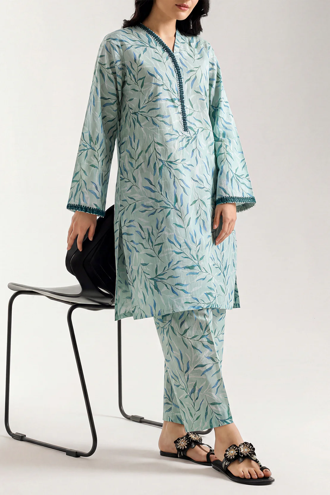 Printed Embroidered Strip Lawn Stitched 2 Piece (Shirt/Trouser)