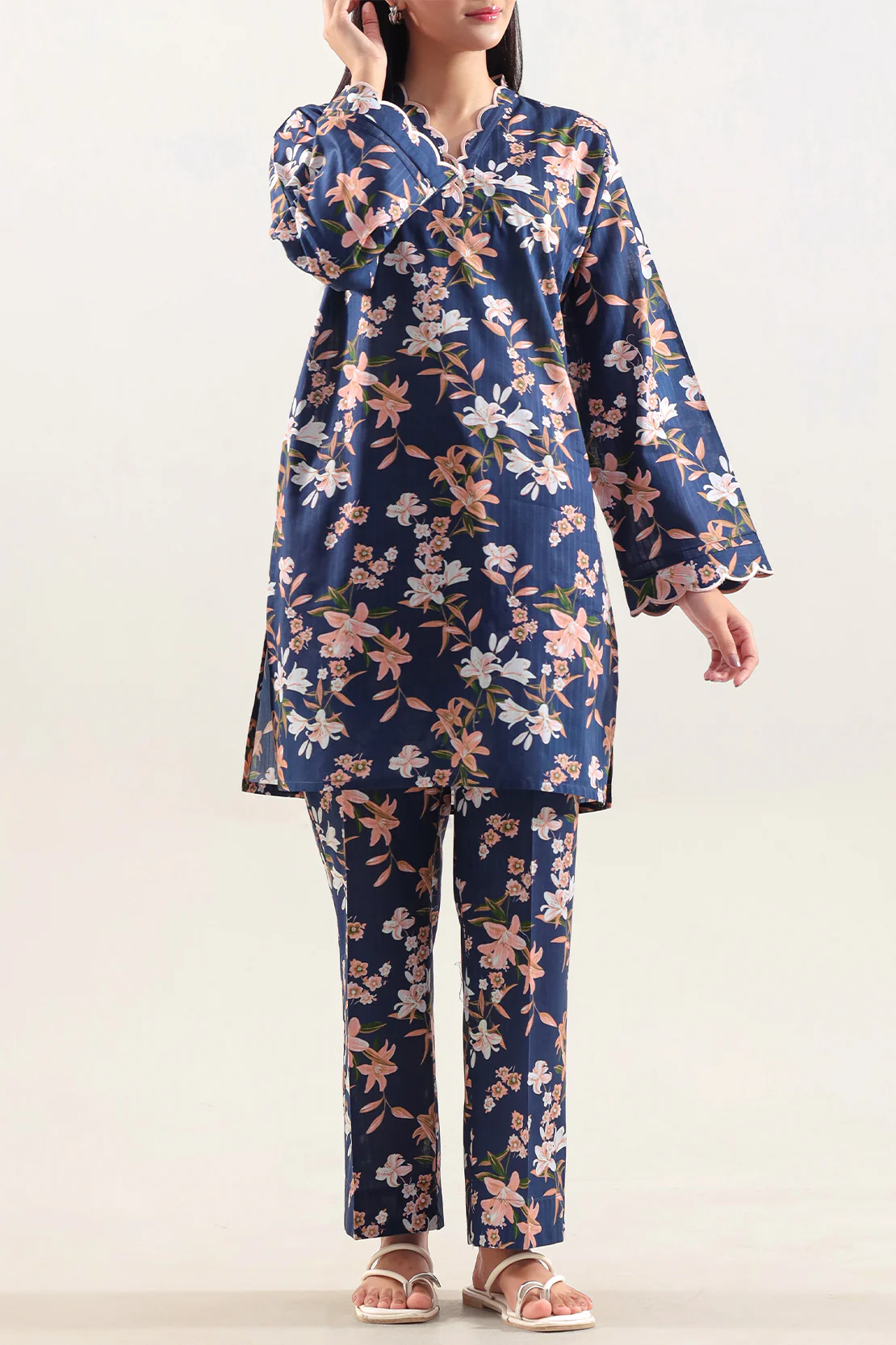 Printed Embroidered Strip Lawn Stitched 2 Piece (Shirt/Trouser)