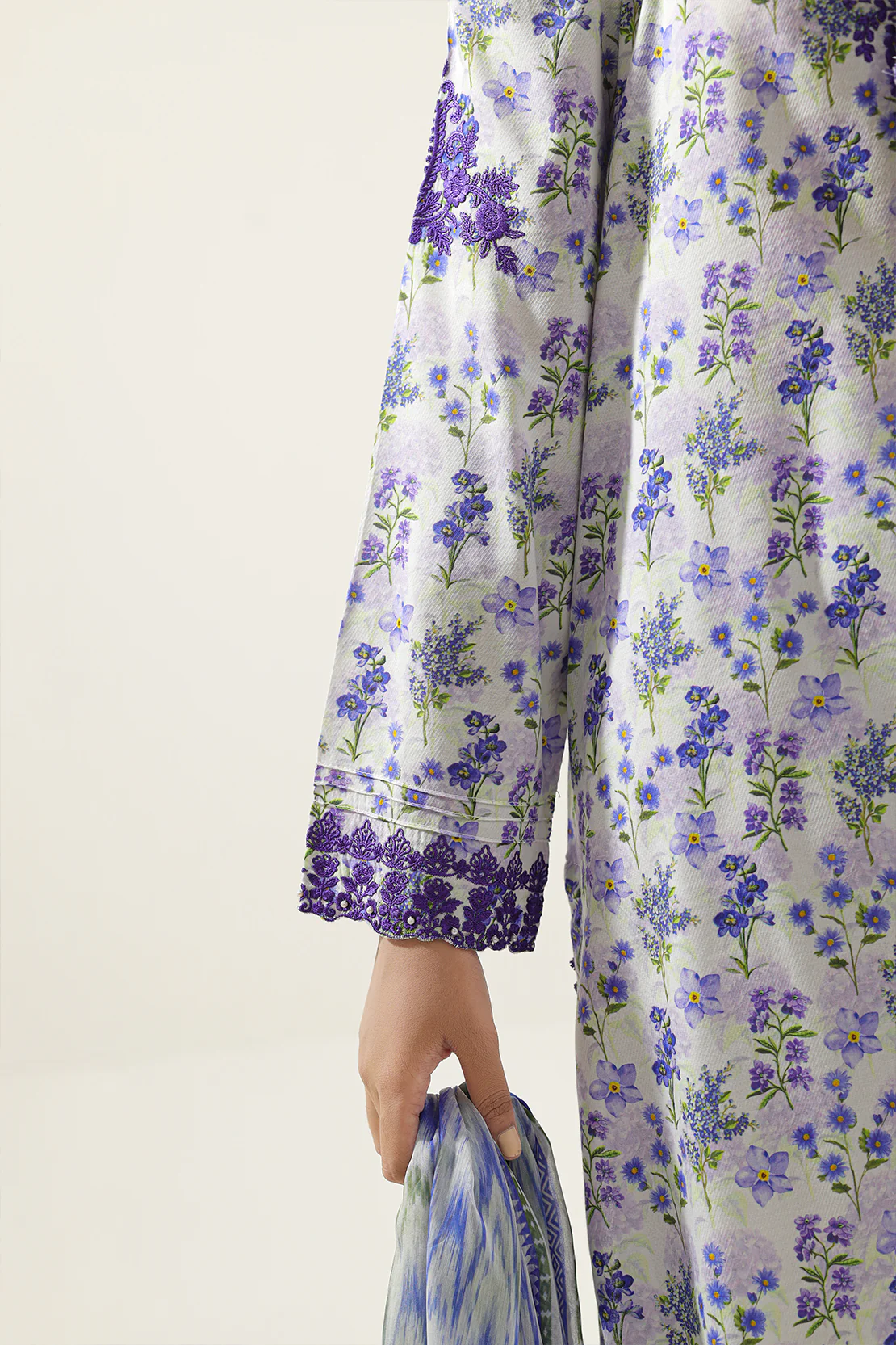 Printed Embroidered Smooth Flow Stitched 3 Piece With (Chiffon Dupatta) - Image 4