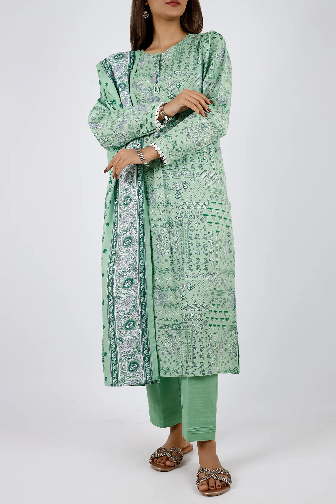 Printed Khaddar Stitched 2 Piece (Shirt/Trouser) - Image 2