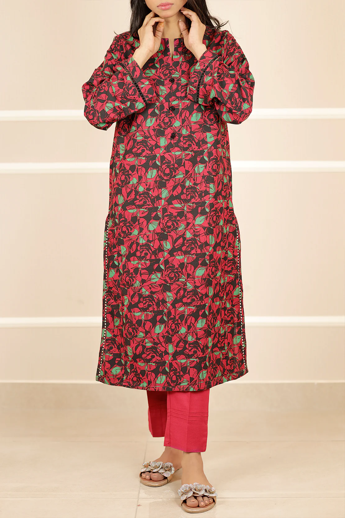 Printed Khaddar Stitched 3 Piece - Image 4
