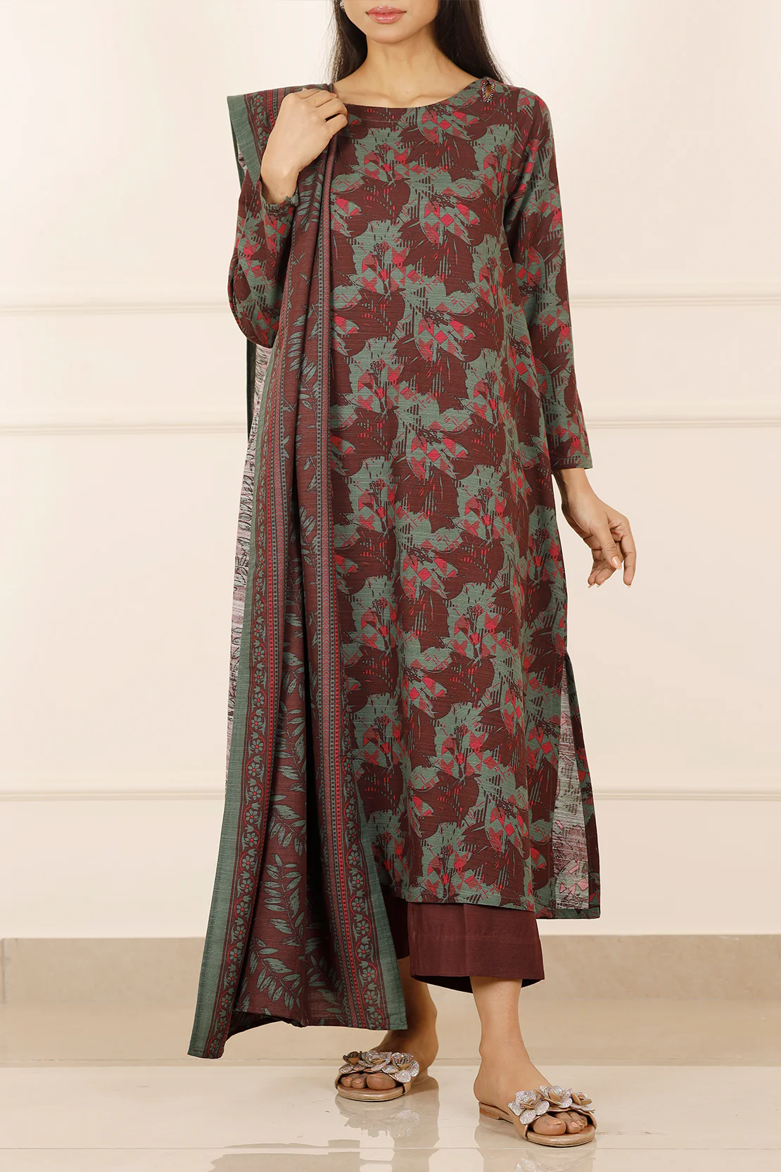 Printed Khaddar Stitched 3 Piece