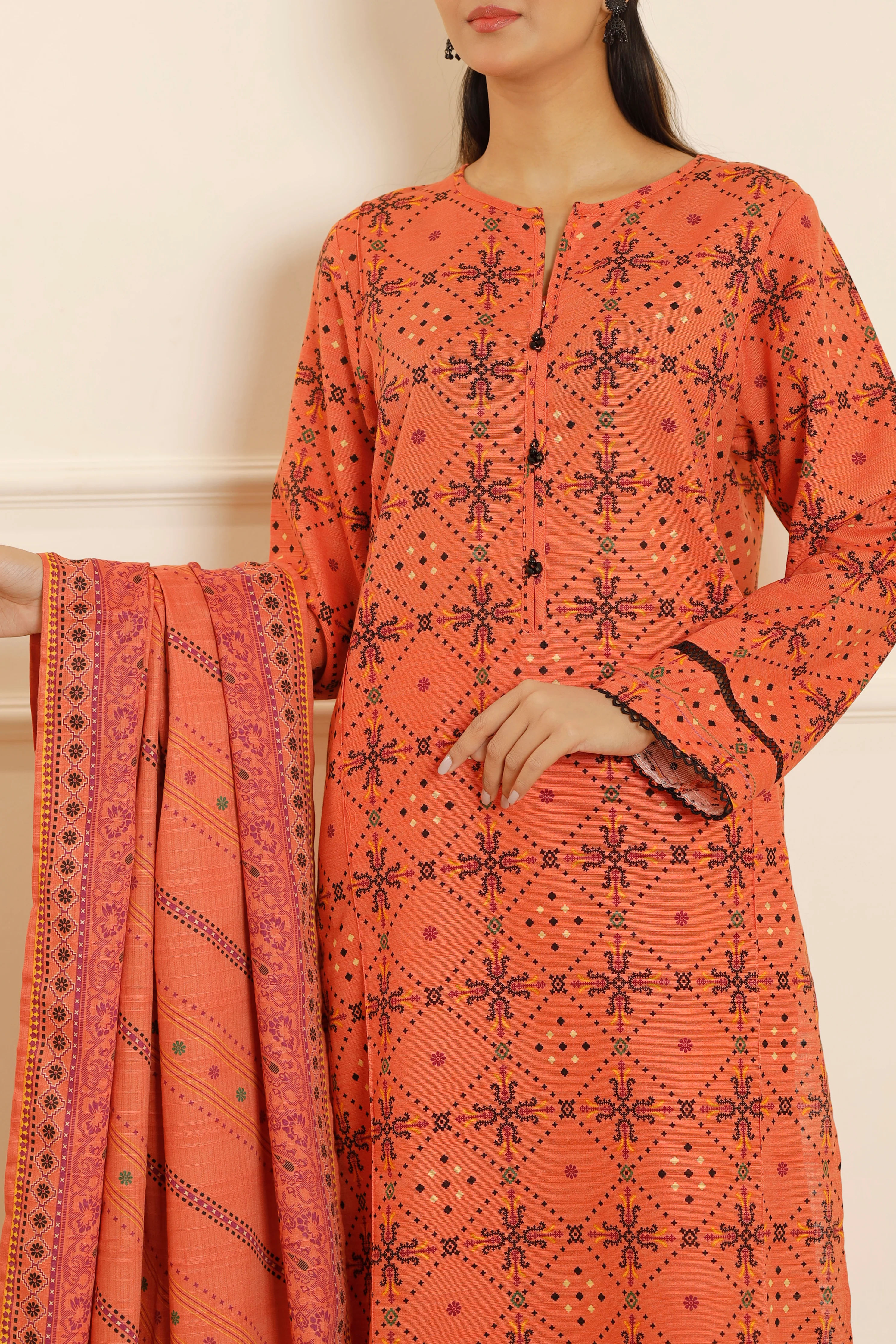 Printed Khaddar Stitched 3 Piece - Image 2