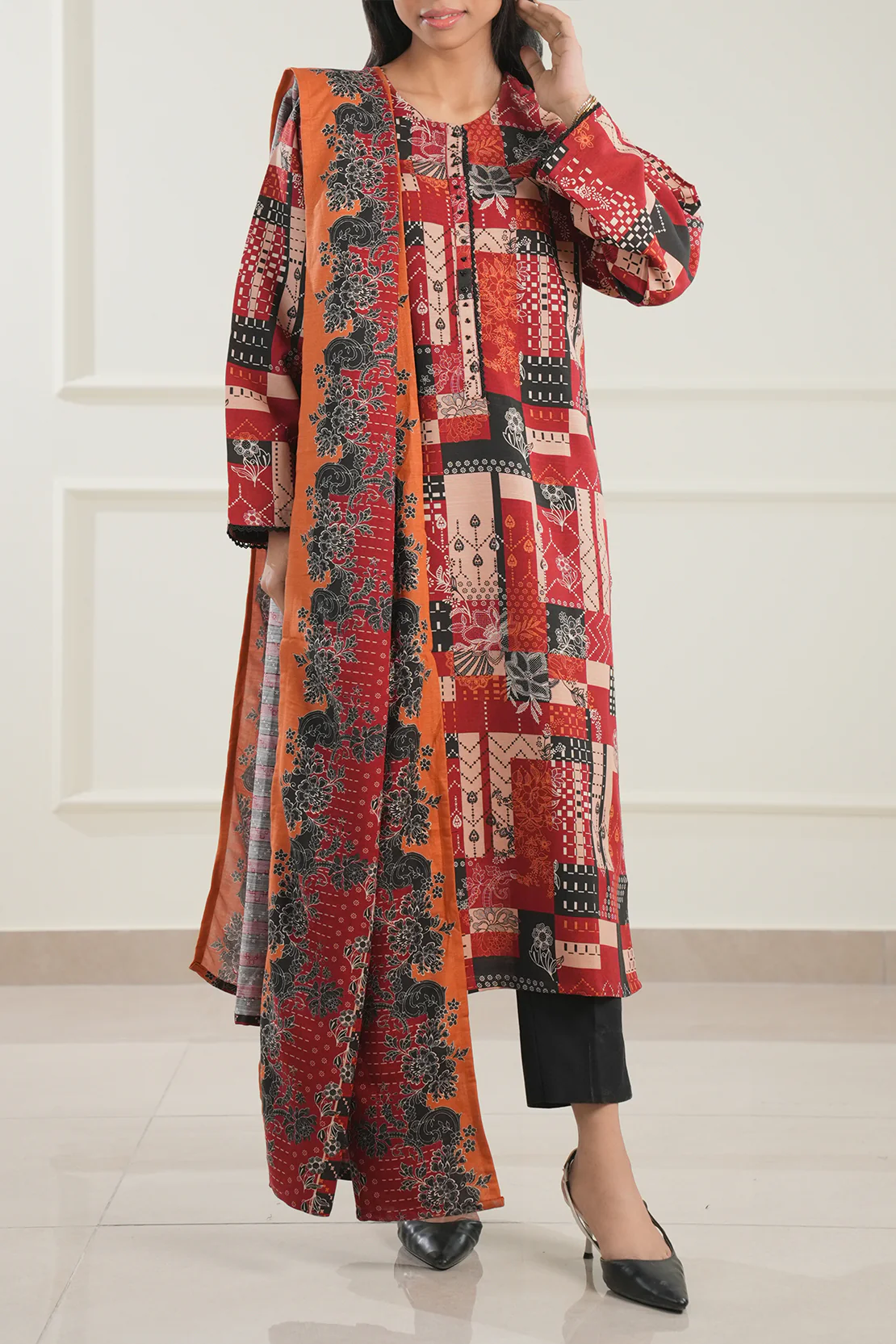Printed Khaddar Stitched Shirt - Image 5
