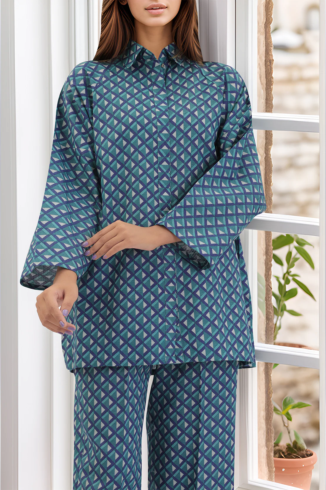 Printed Khaddar Stitched Shirt - Image 3
