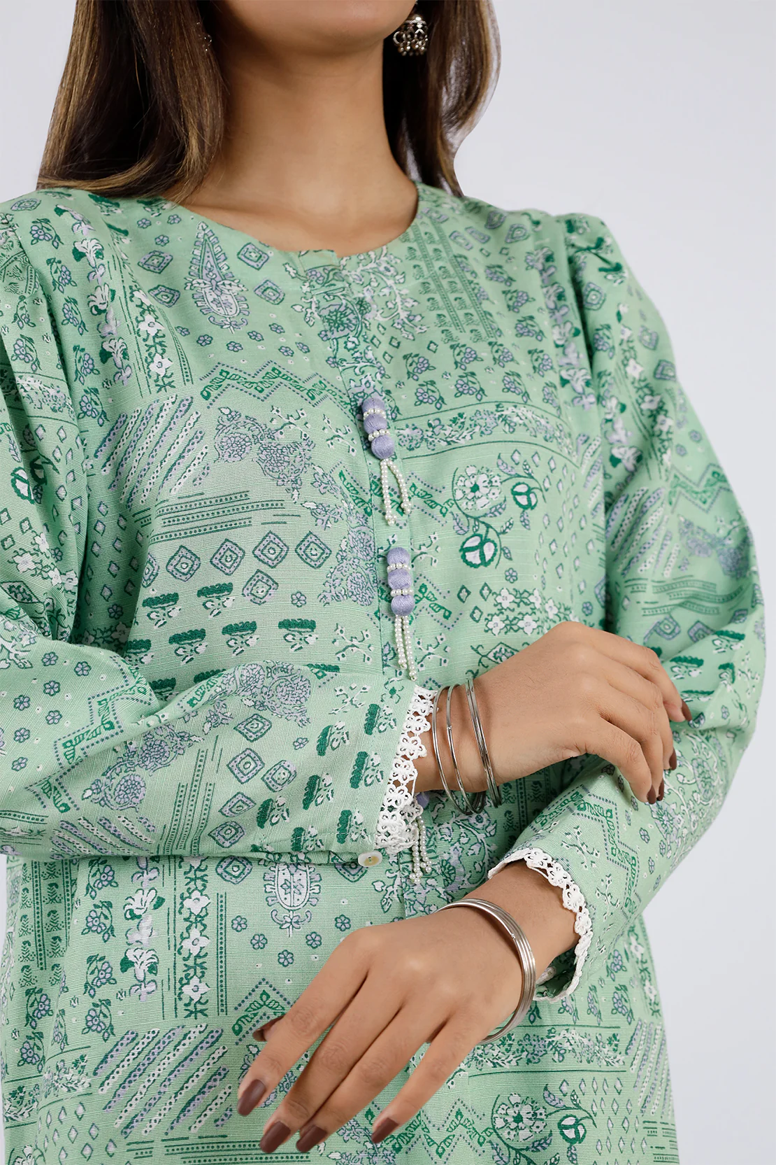 Printed Khaddar Stitched Shirt - Image 5