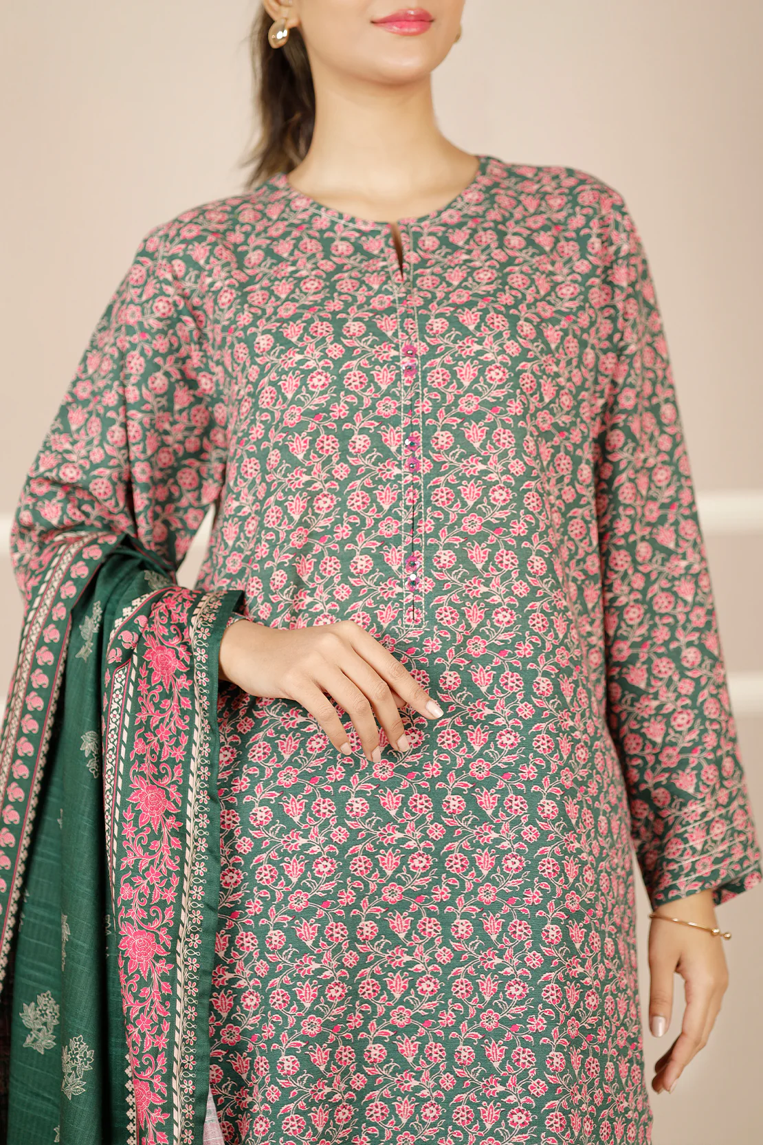 Printed Khaddar Stitched Shirt