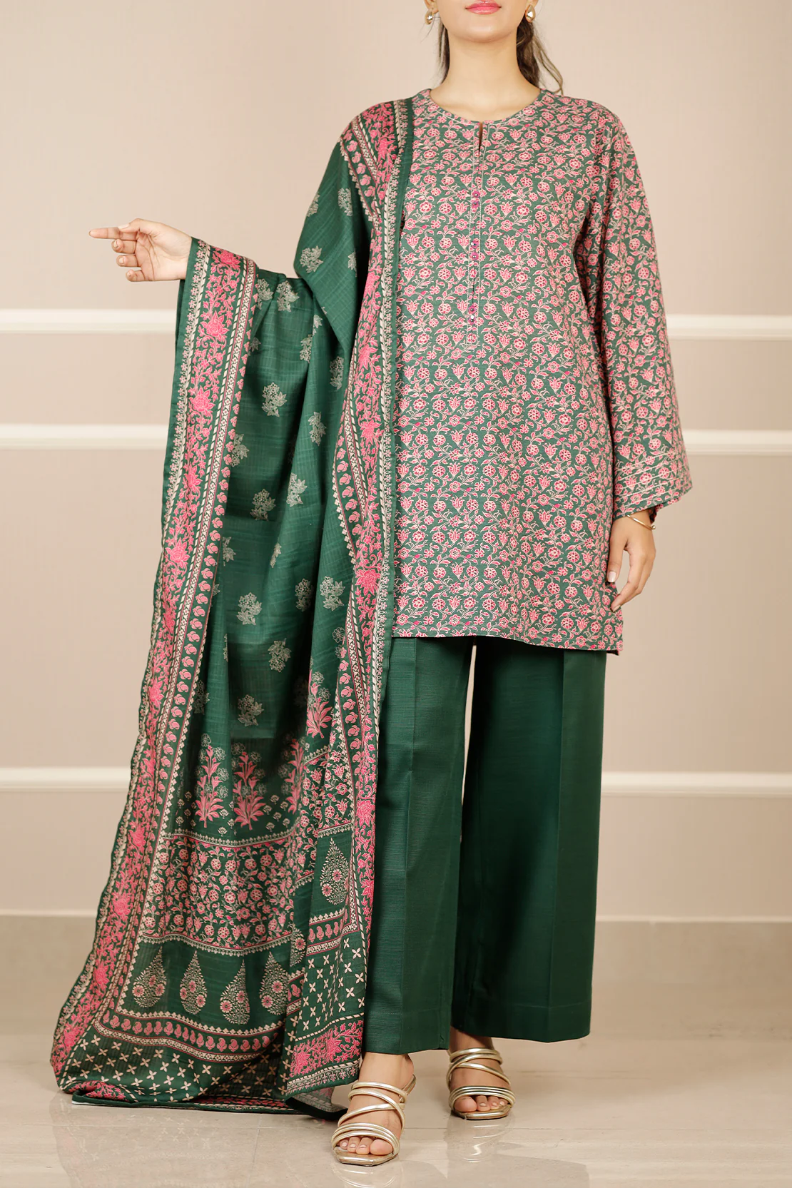 Printed Khaddar Stitched Shirt - Image 2