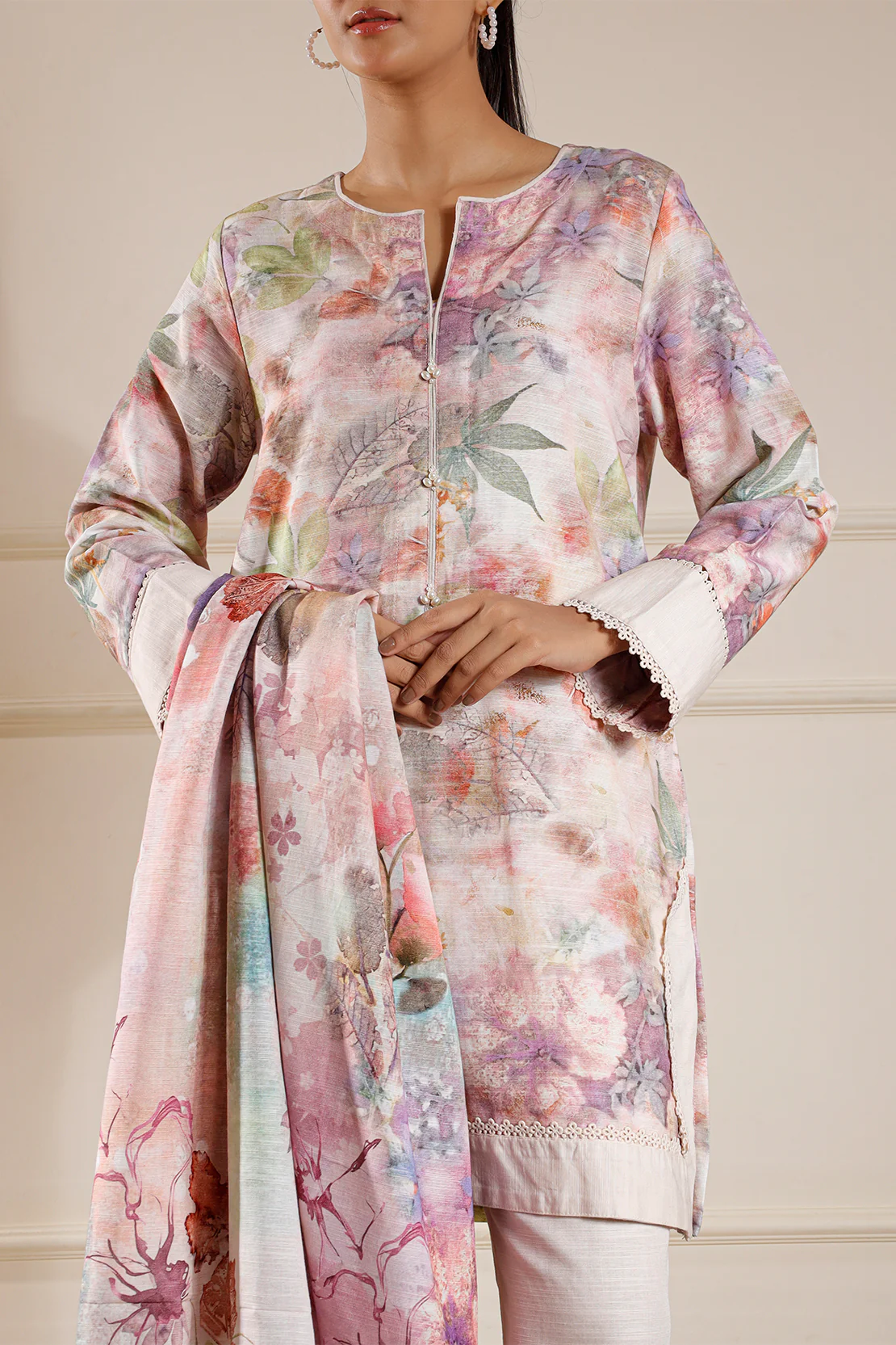 Printed Khaddar Stitched Shirt - Image 2