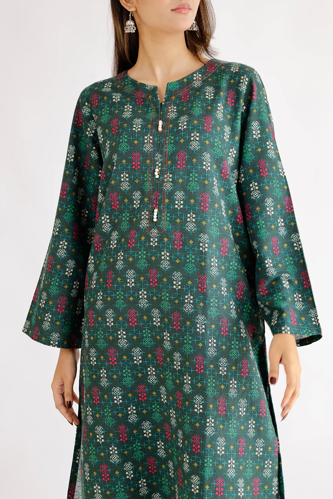 Printed Khaddar Stitched Shirt - Image 4