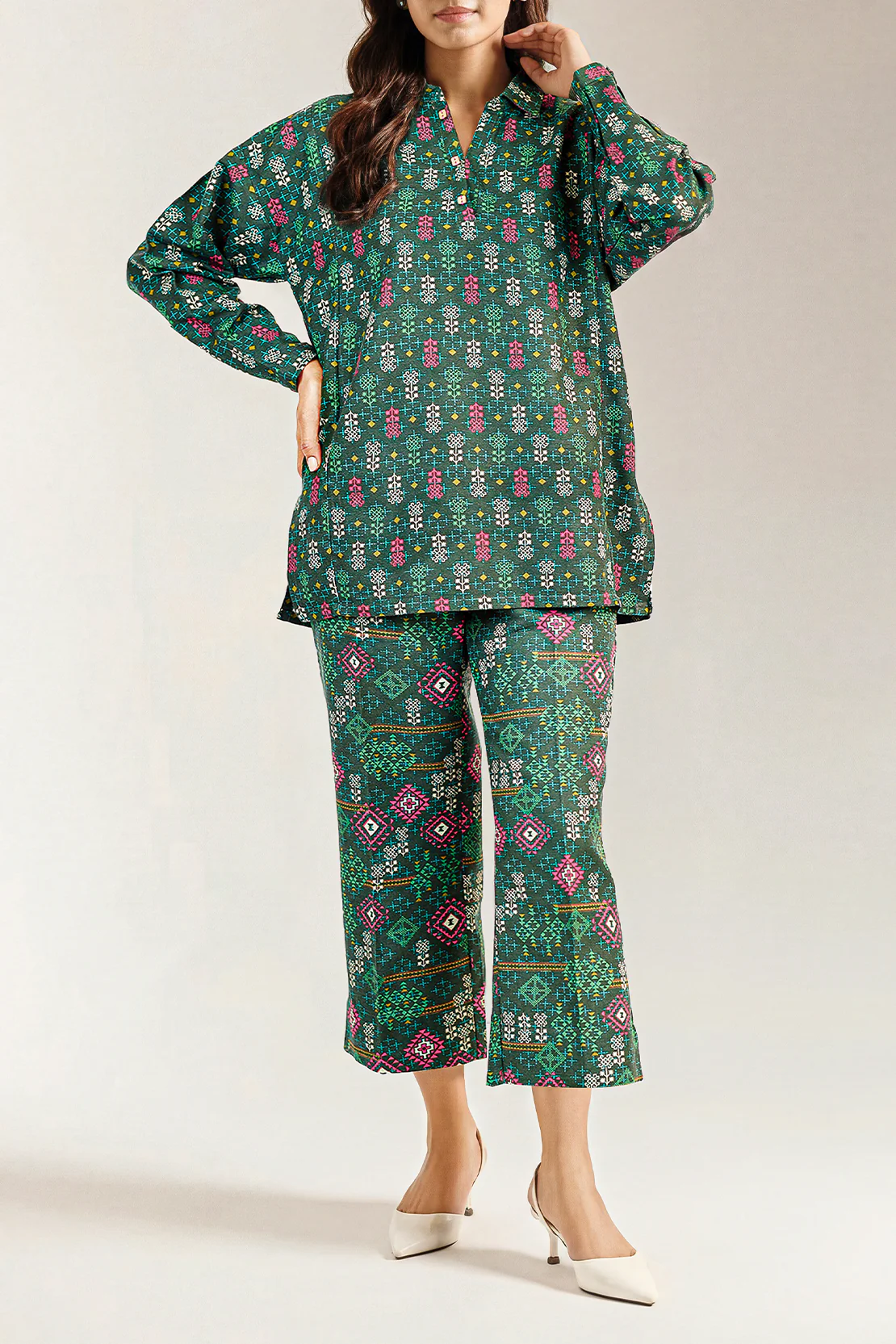 Printed Khaddar Stitched Shirt