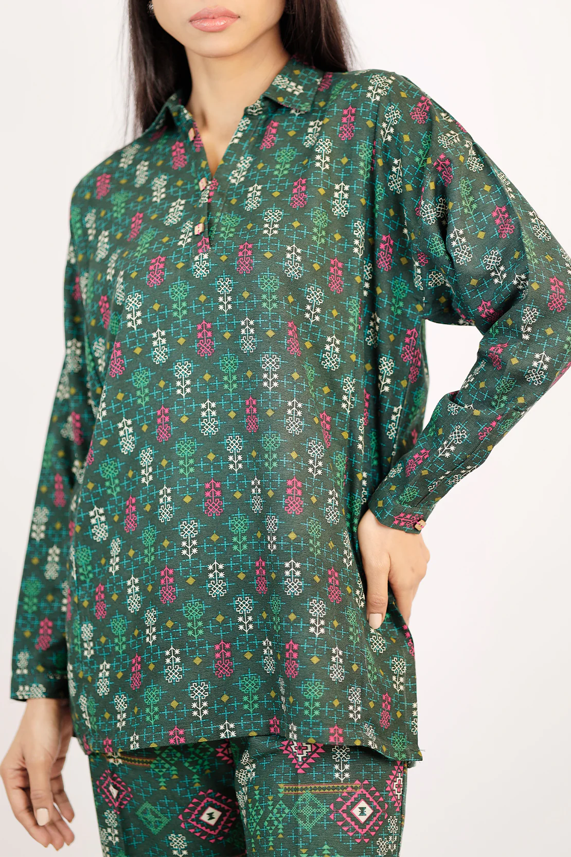 Printed Khaddar Stitched Shirt - Image 2