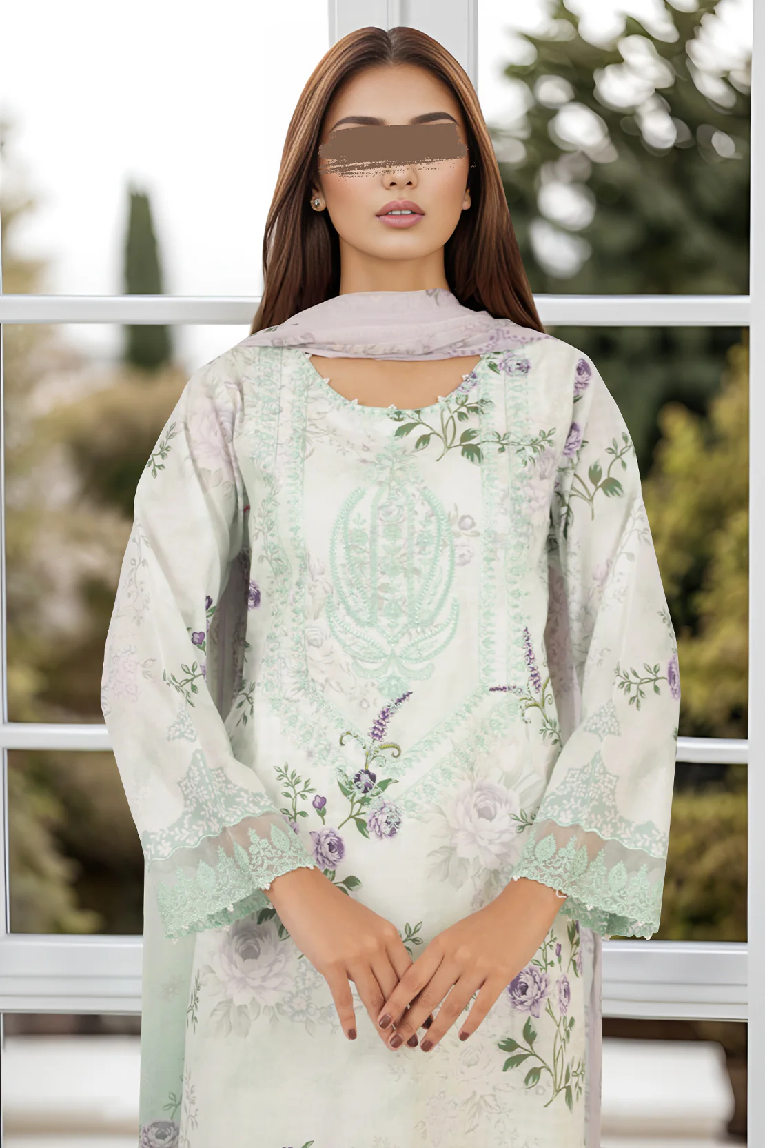 Printed Embroidered Lawn Stitched Shirt - Image 3