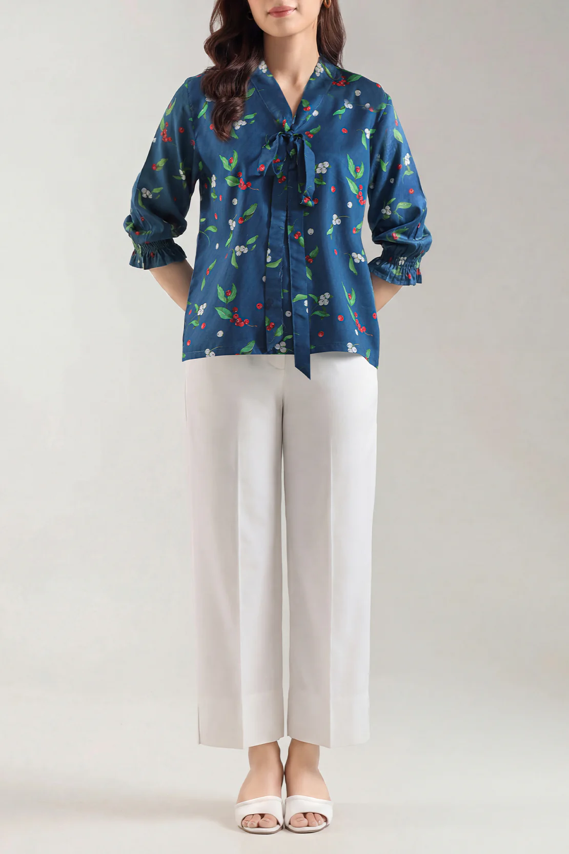 Printed Silk Touch Stitched Western Top