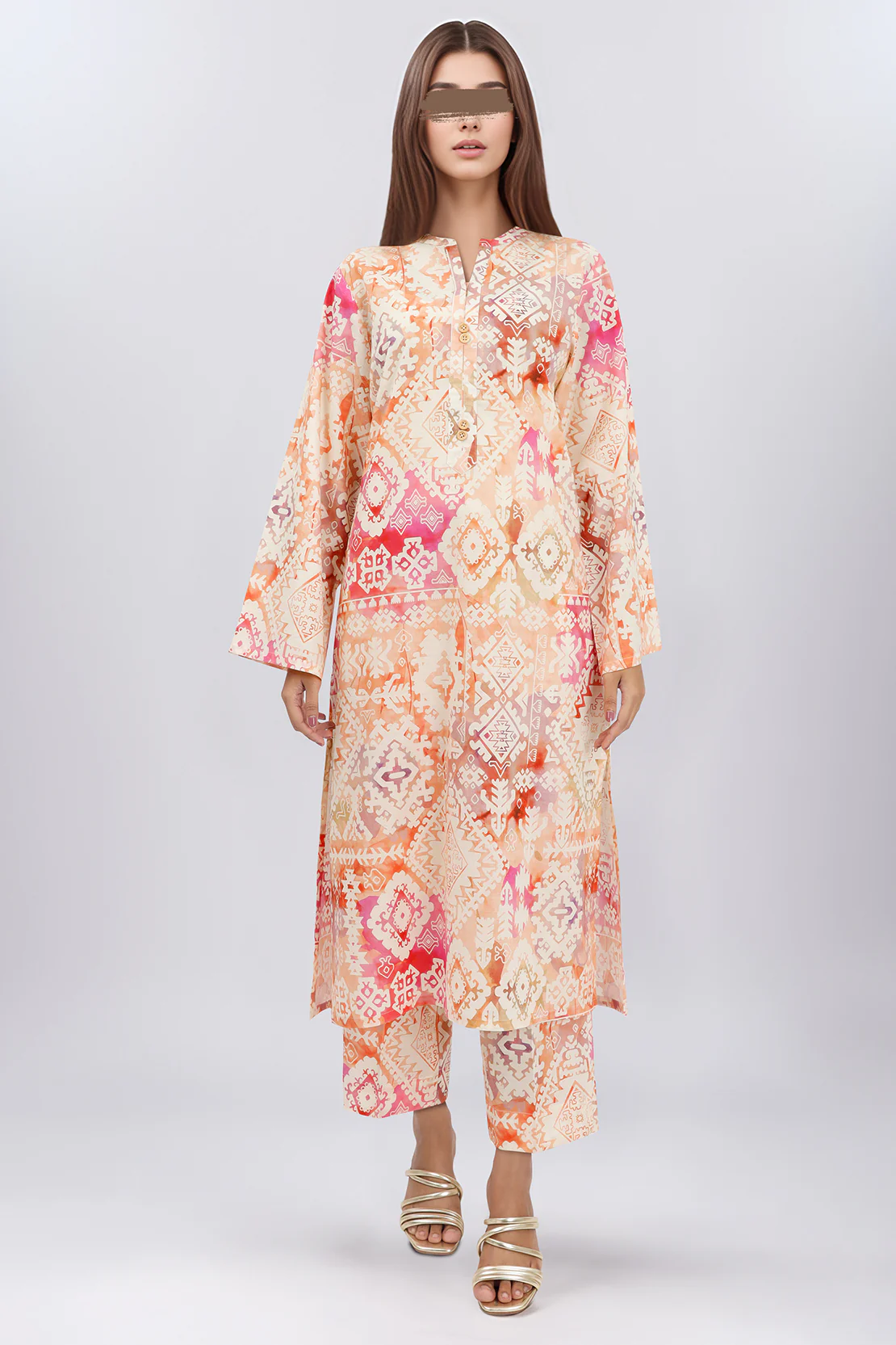 Printed Self Jacquard Stitched 2 Piece (Shirt/Trouser) - Image 2