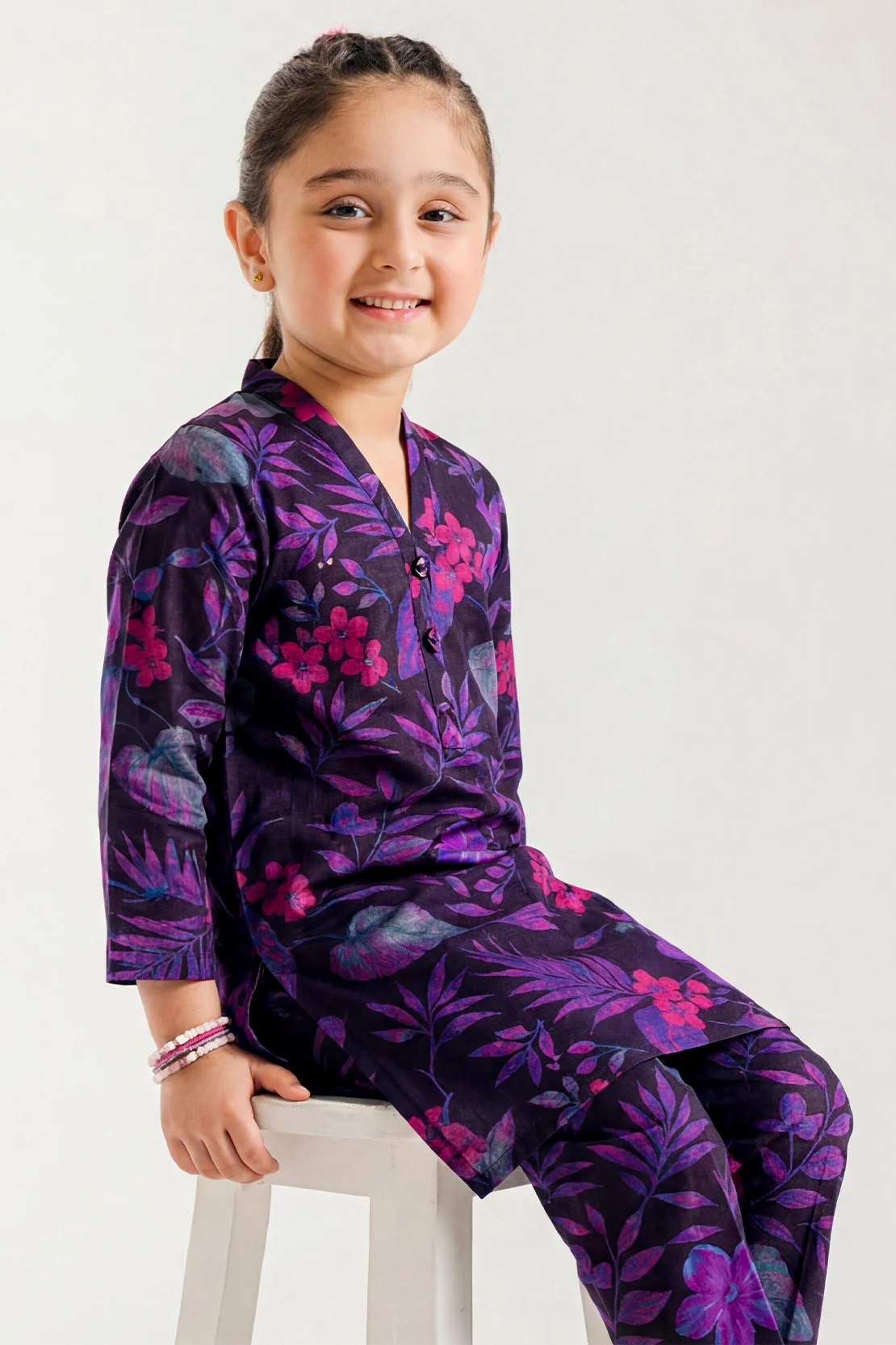 Printed Self Strip Lawn Stitched 2 Piece (Shirt/Trouser) For Kids