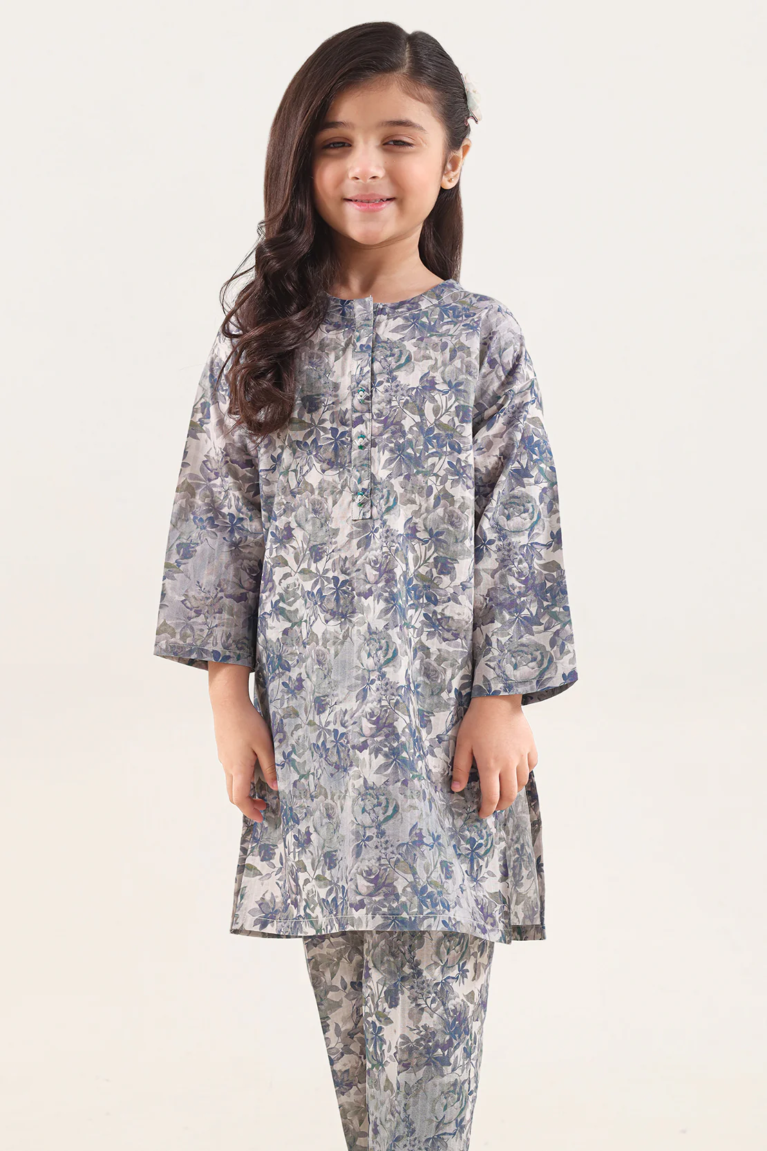 Printed Self Strip Lawn Stitched 2 Piece (Shirt/Trouser) For Kids - Image 3