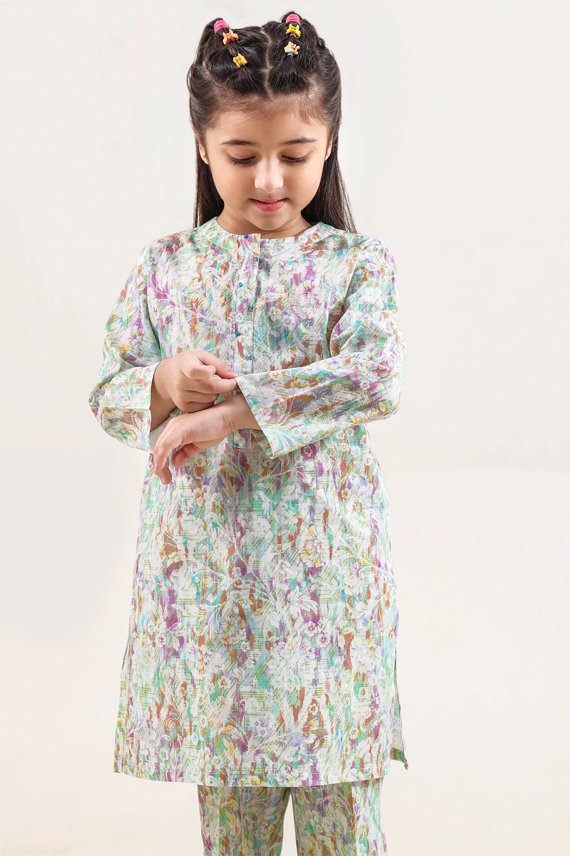 Printed Self Strip Lawn Stitched 2 Piece (Shirt/Trouser) For Kids - Image 3