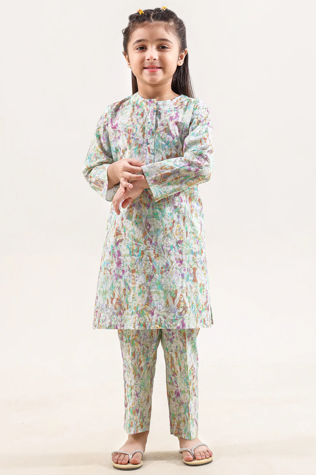 Printed Self Strip Lawn Stitched 2 Piece (Shirt/Trouser) For Kids - Image 4