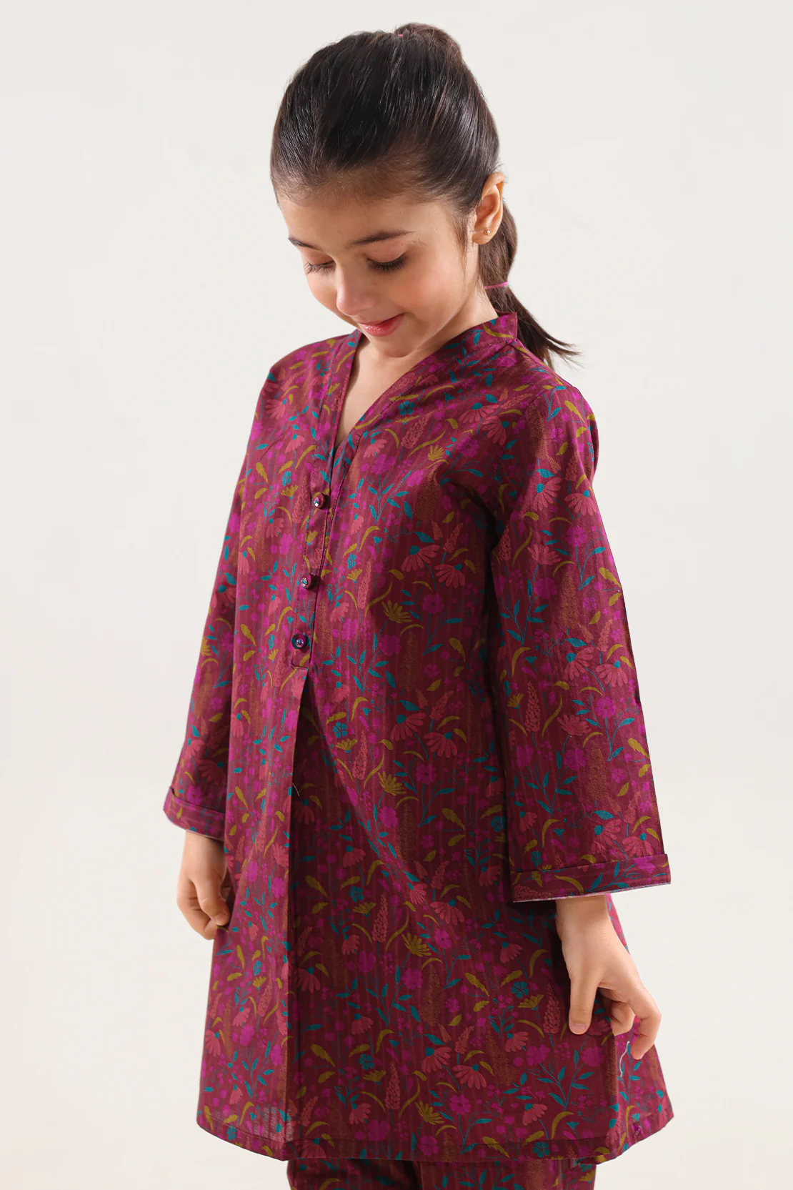 Printed Self Strip Lawn Stitched 2 Piece (Shirt/Trouser) For Kids - Image 2