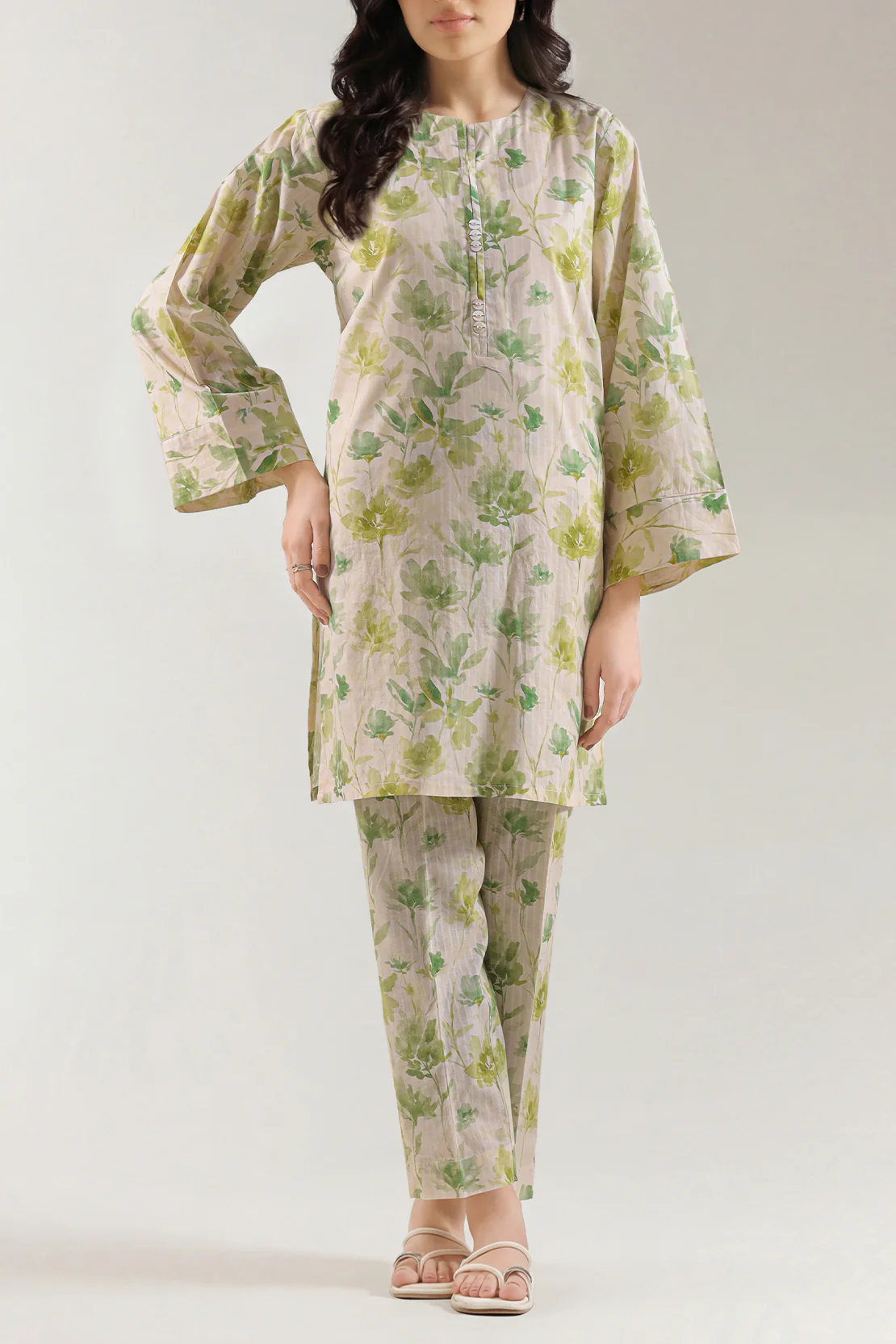 Printed Self Strip Lawn Stitched 2 Piece (Shirt/Trouser)
