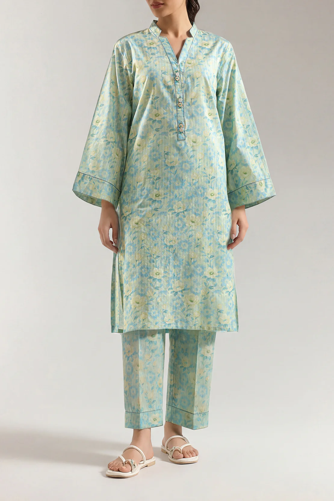 Printed Self Strip Lawn Stitched 2 Piece (Shirt/Trouser)