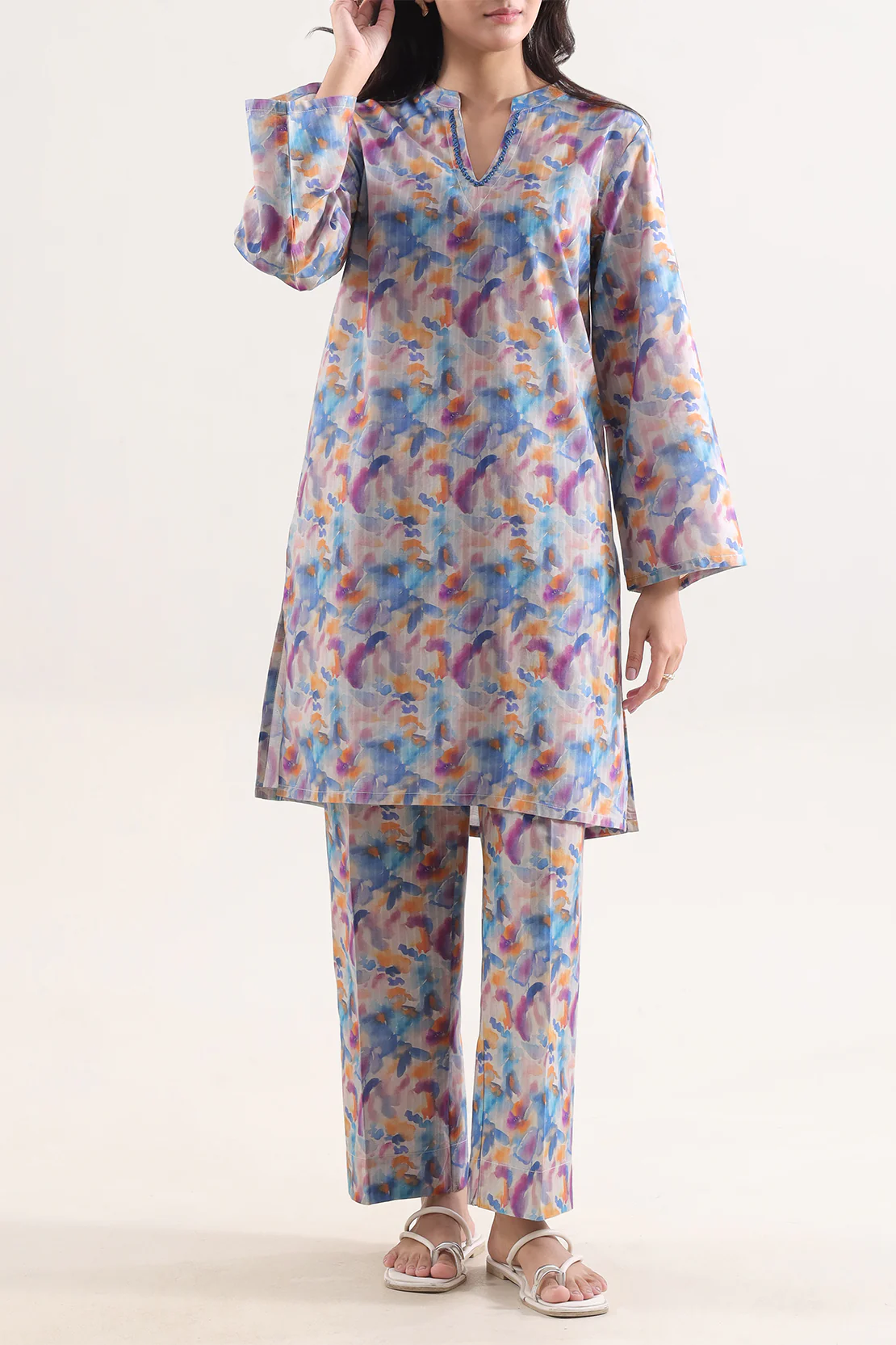 Printed Self Strip Lawn Stitched 2 Piece (Shirt/Trouser) - Image 3