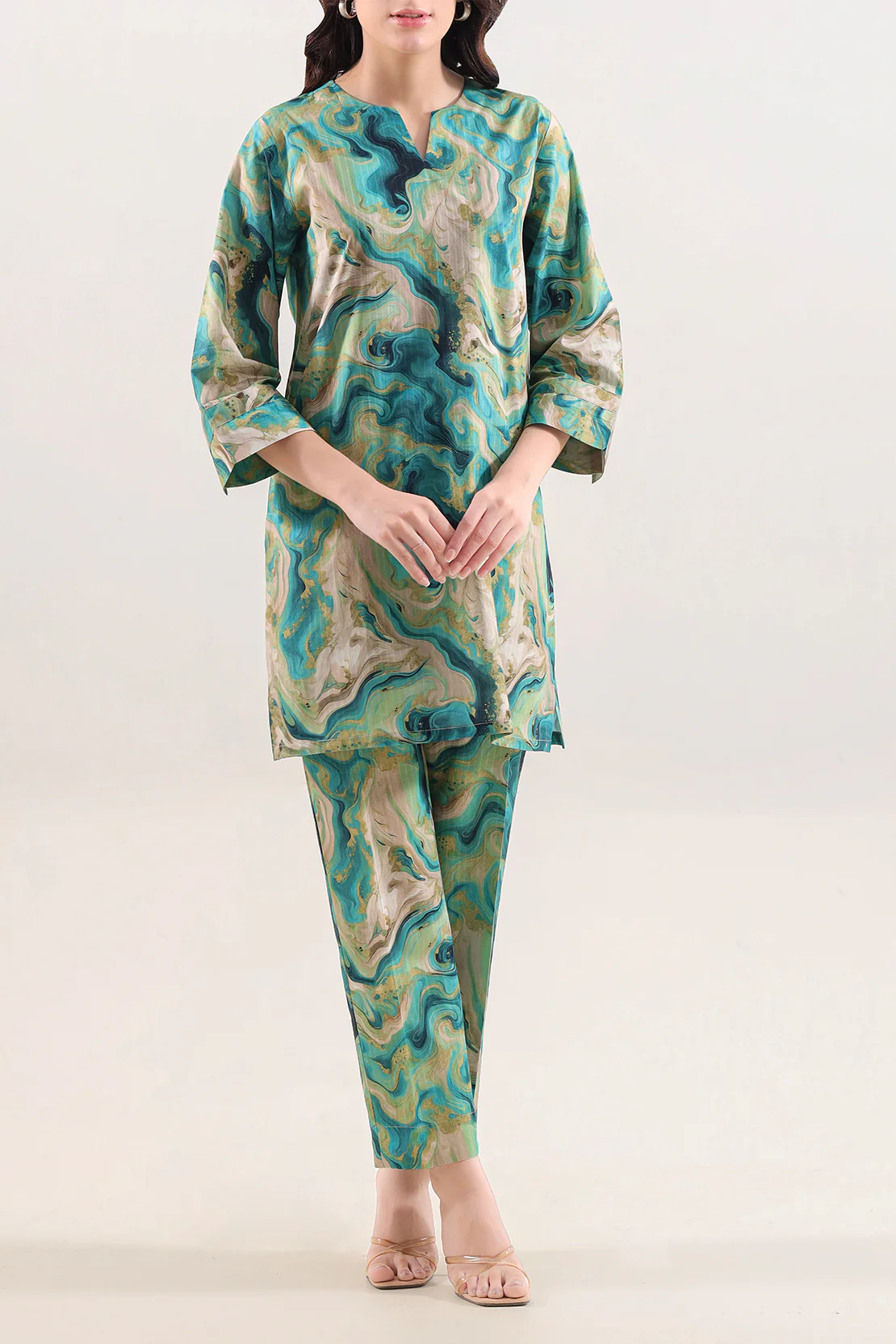 Printed Self Strip Lawn Stitched 2 Piece (Shirt/Trouser) - Image 3