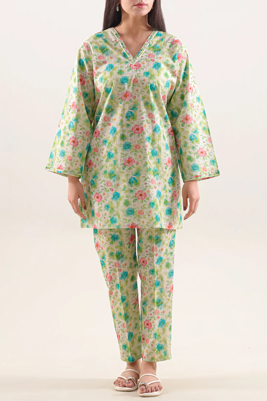 Printed Self Strip Lawn Stitched 2 Piece (Shirt/Trouser)