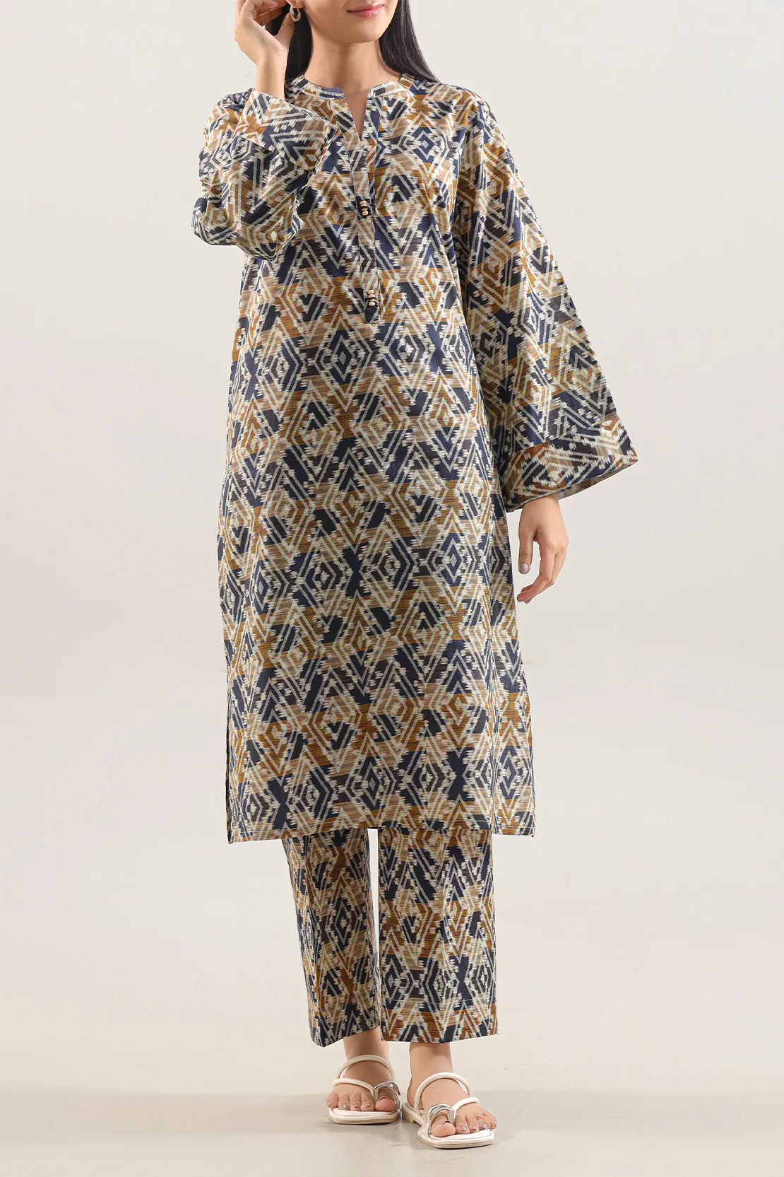 Printed Self Strip Lawn Stitched 2 Piece (Shirt/Trouser)