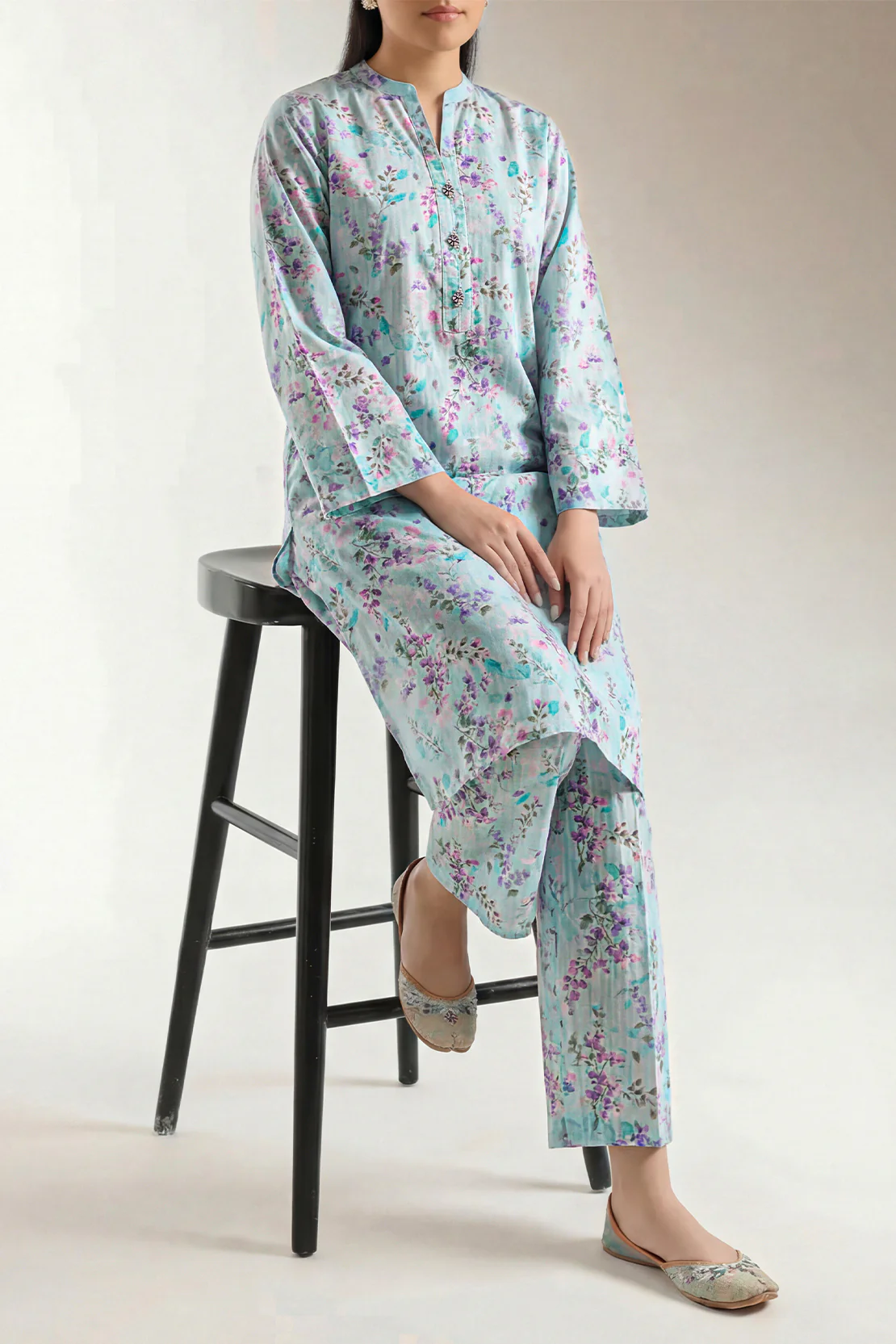 Printed Self Strip Lawn Stitched 2 Piece (Shirt/Trouser)