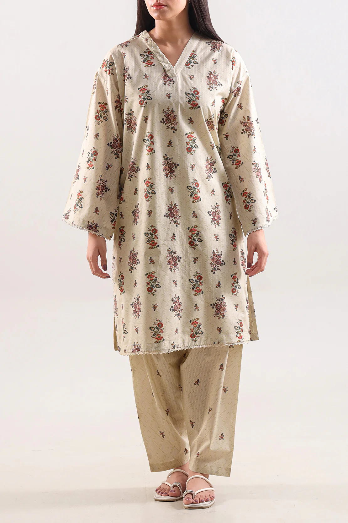 Printed Self Strip Lawn Stitched 2 Piece (Shirt/Trouser)