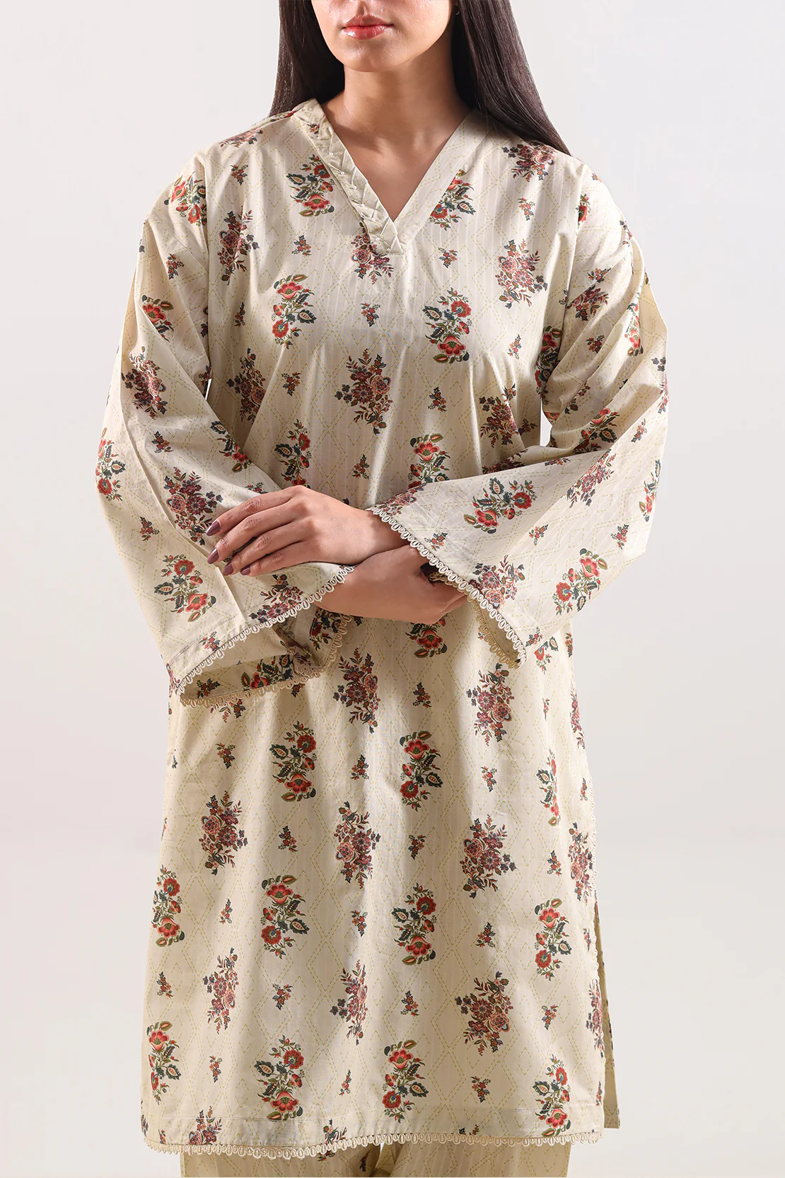 Printed Self Strip Lawn Stitched 2 Piece (Shirt/Trouser) - Image 2