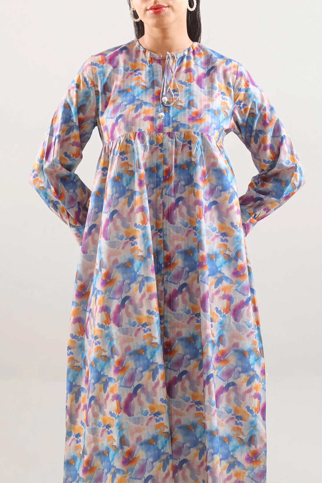 Printed Self Strip Lawn Stitched Dress - Image 2