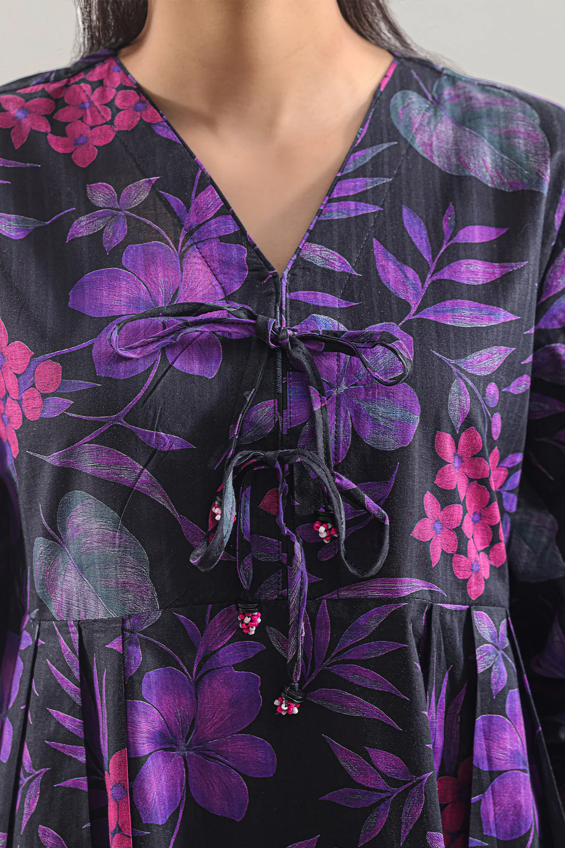 Printed Self Strip Lawn Stitched Dress - Image 4