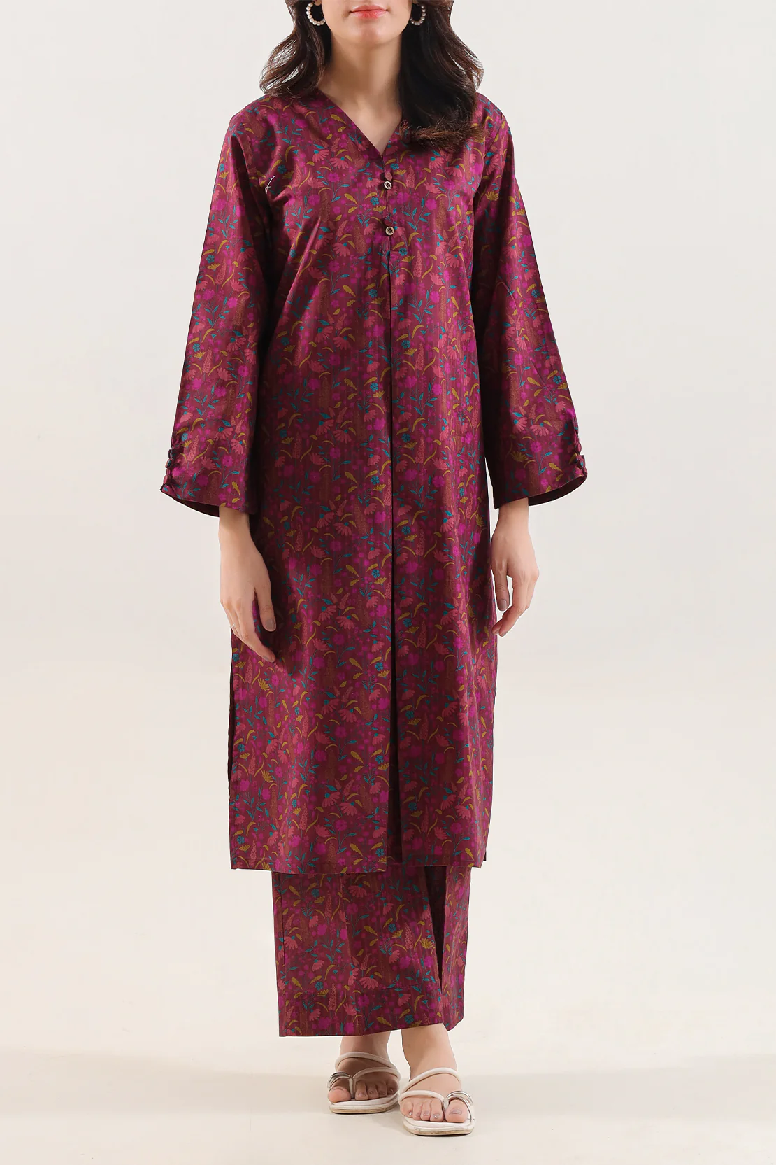 Printed Self Strip Lawn Stitched Shirt