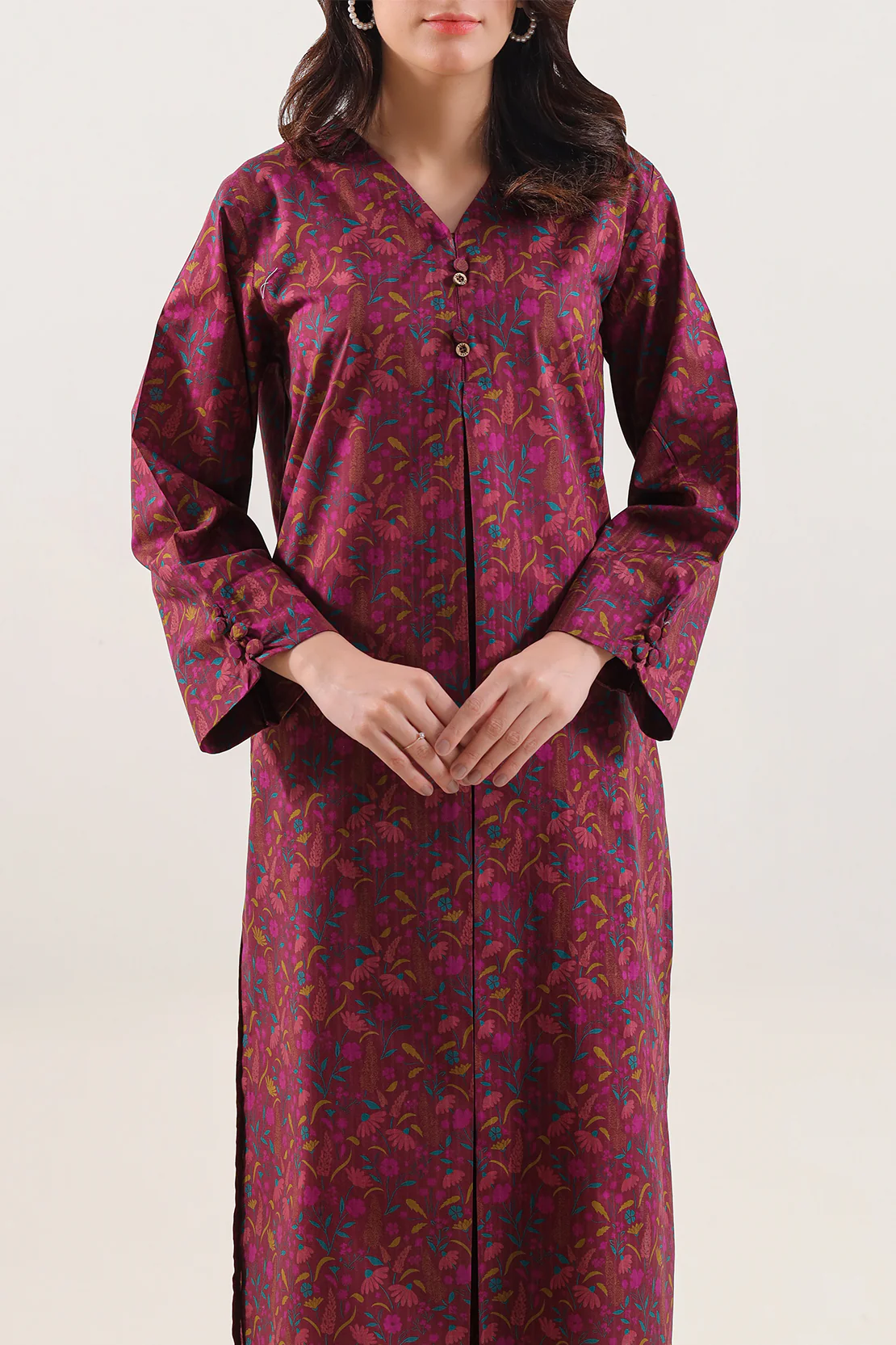Printed Self Strip Lawn Stitched Shirt - Image 2
