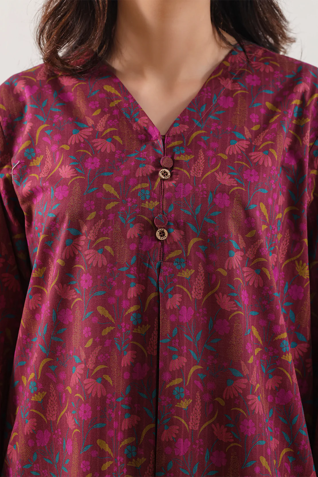 Printed Self Strip Lawn Stitched Shirt - Image 4