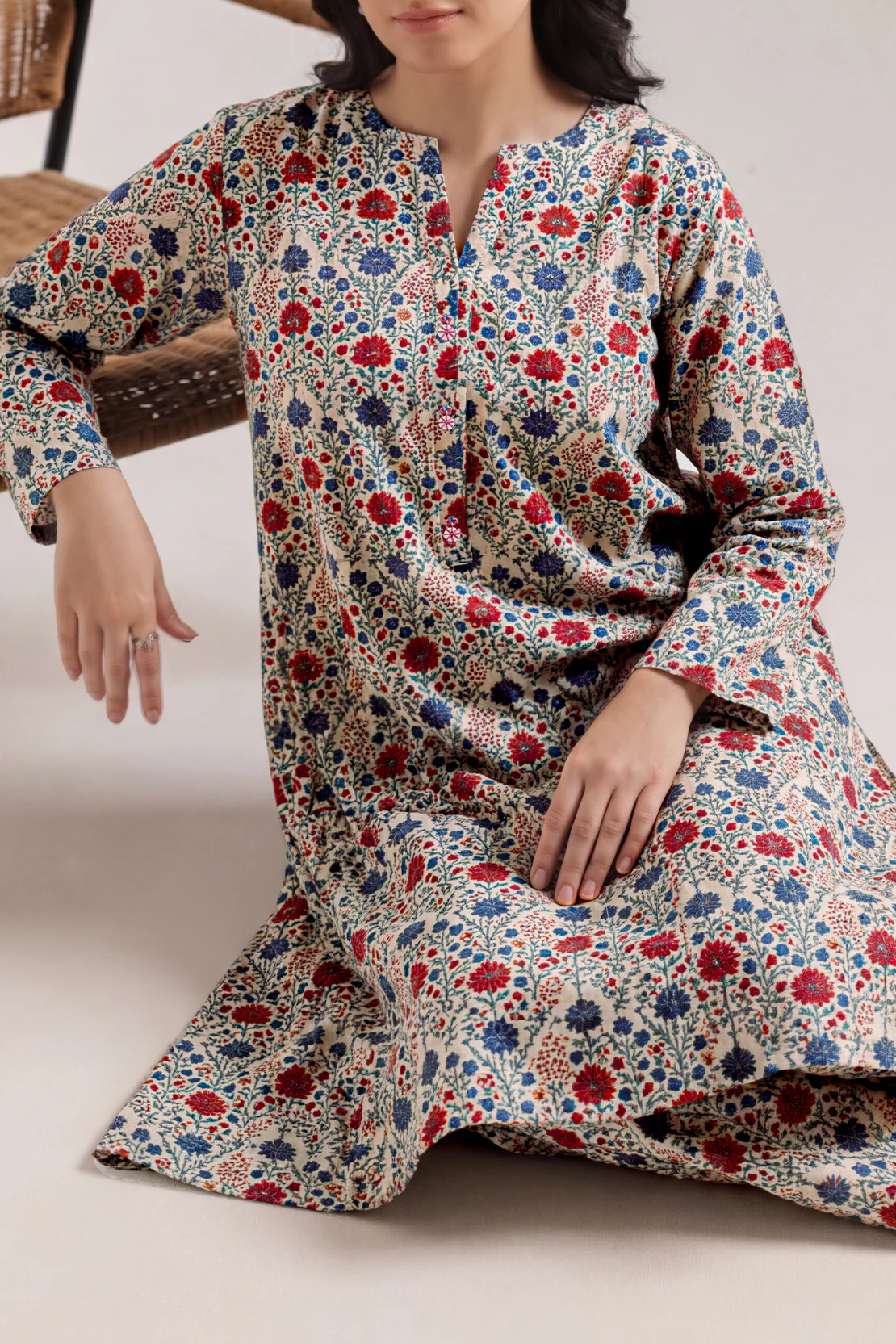 Printed Self Strip Lawn Stitched Shirt - Image 2