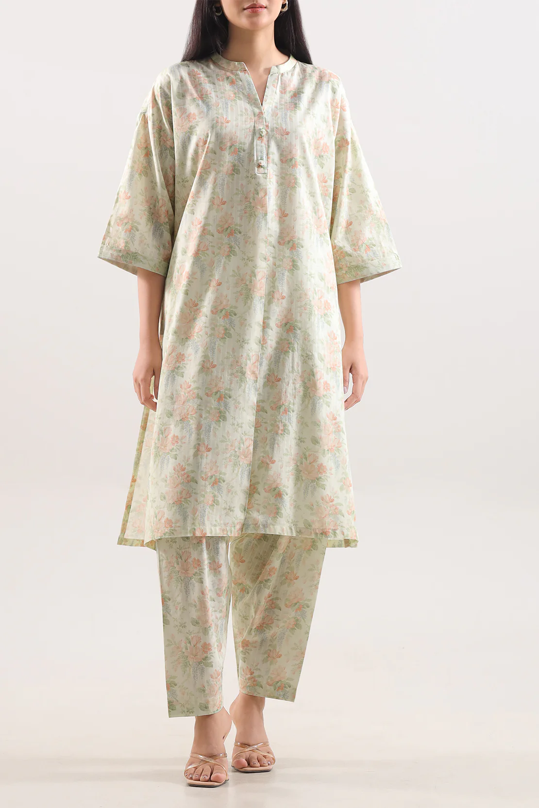 Printed Self Strip Lawn Stitched Shirt