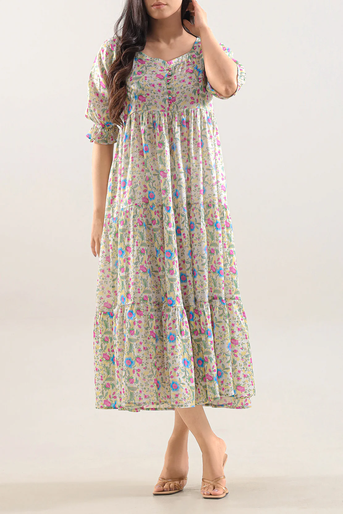 Printed Silk Touch Stitched Dress
