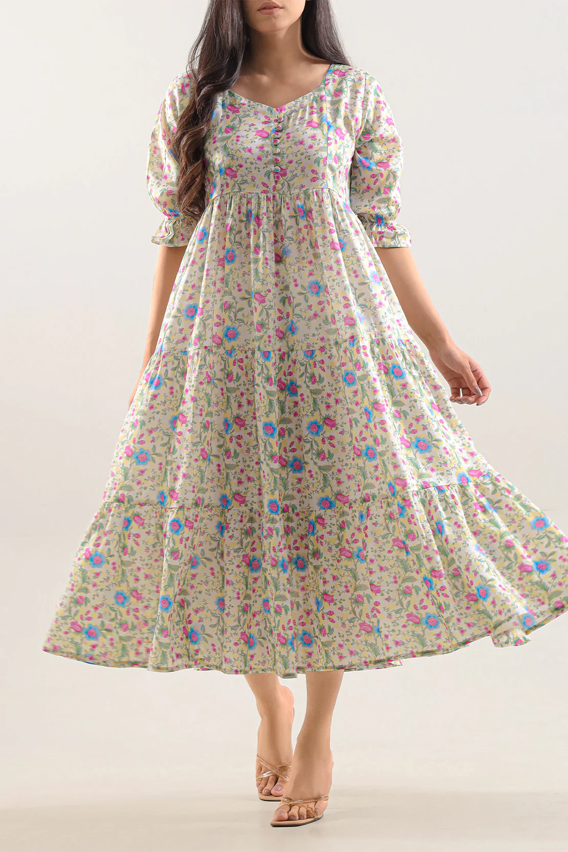 Printed Silk Touch Stitched Dress - Image 3