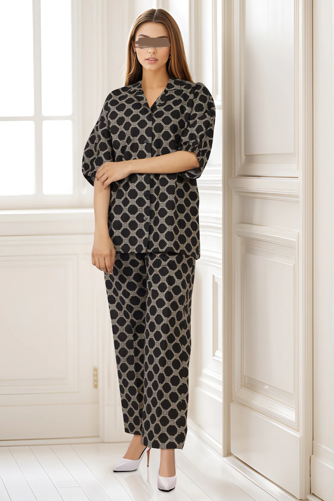 Printed Slub Cotton Stitched Shirt - Image 2
