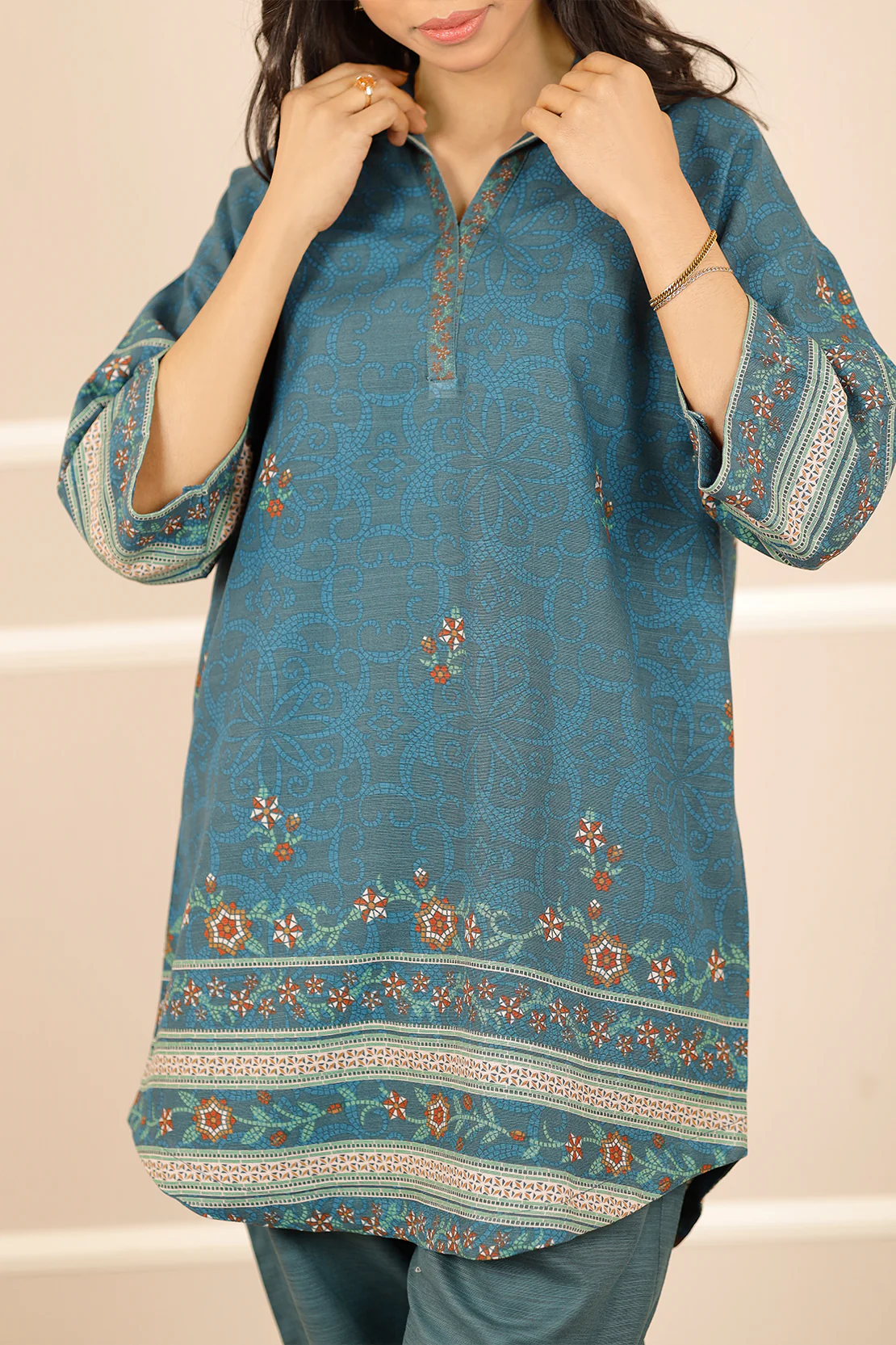 Printed Slub Cotton Stitched Shirt