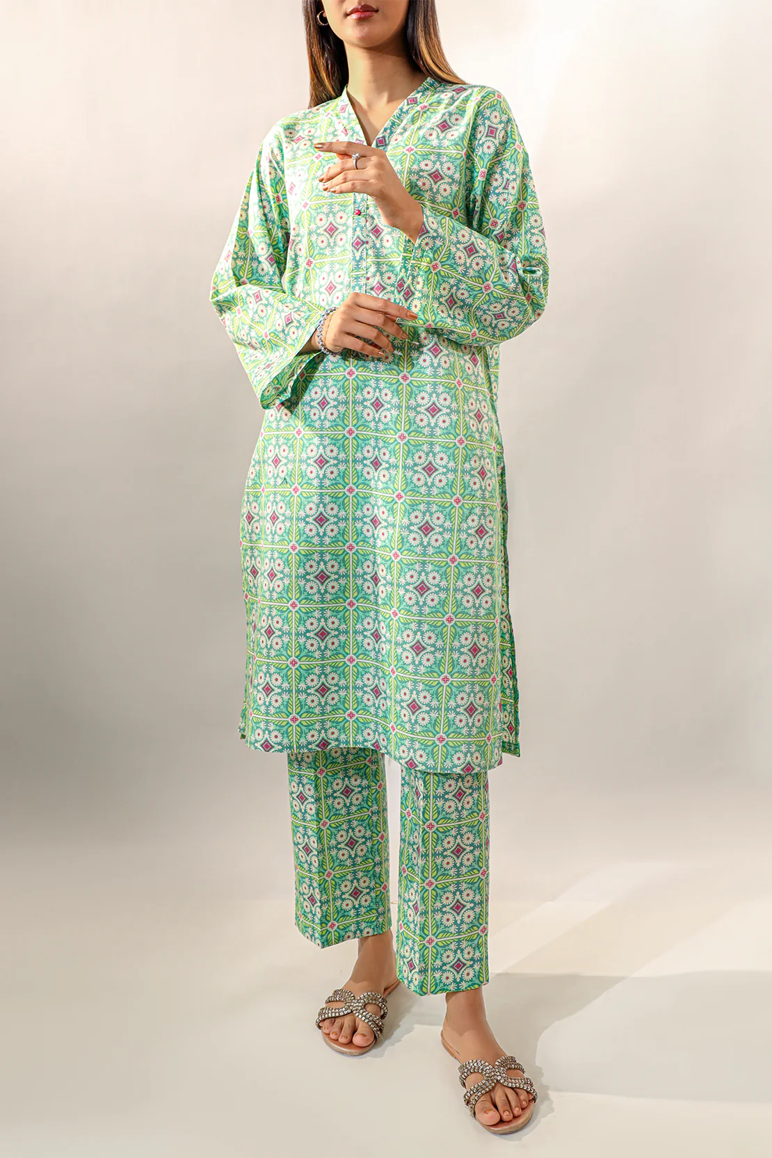 Printed Soft Touch Cotton Stitched 2 Piece (Shirt/Trouser) - Image 4