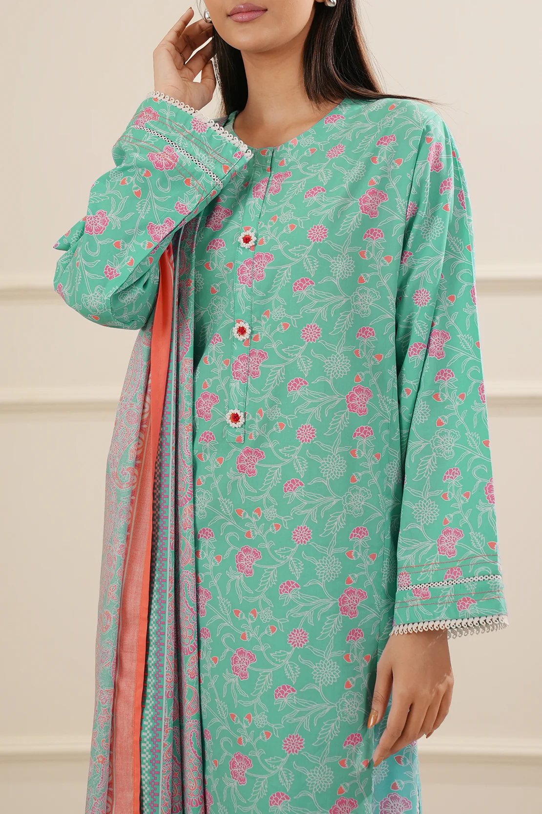 Printed Soft Touch Cotton Stitched 3 Piece - Image 4