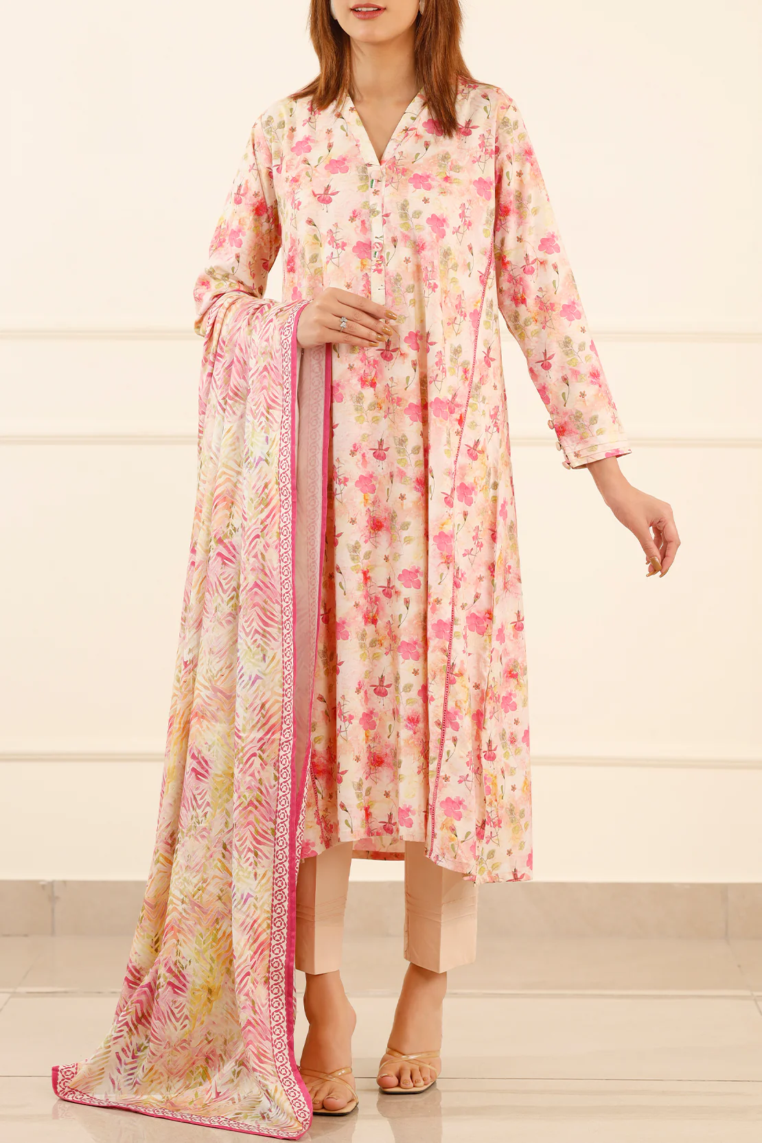 Printed Soft Touch Cotton Stitched 3 Piece - Image 5